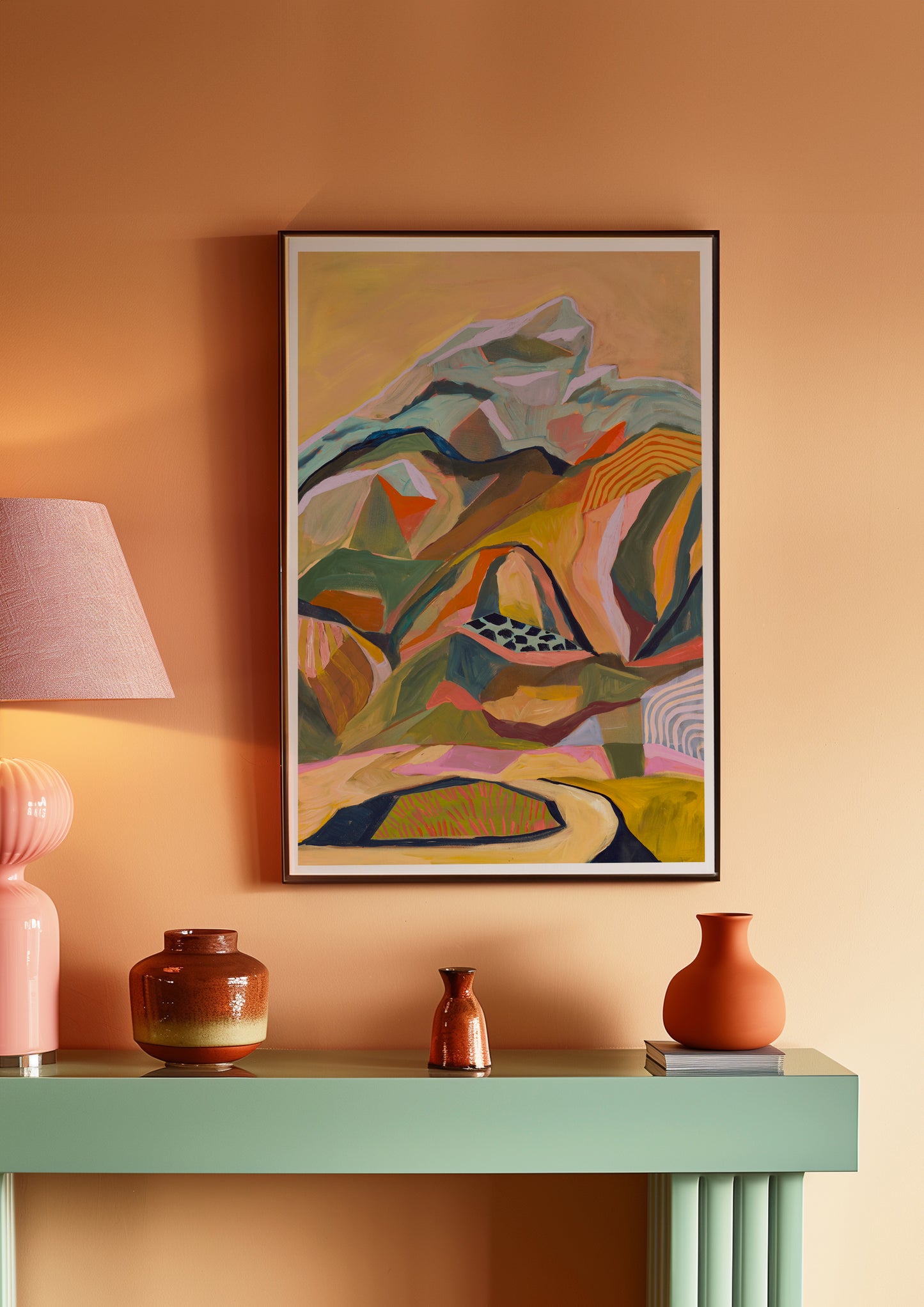 Ochre Midcentury Modern Mountain Landscape Print
