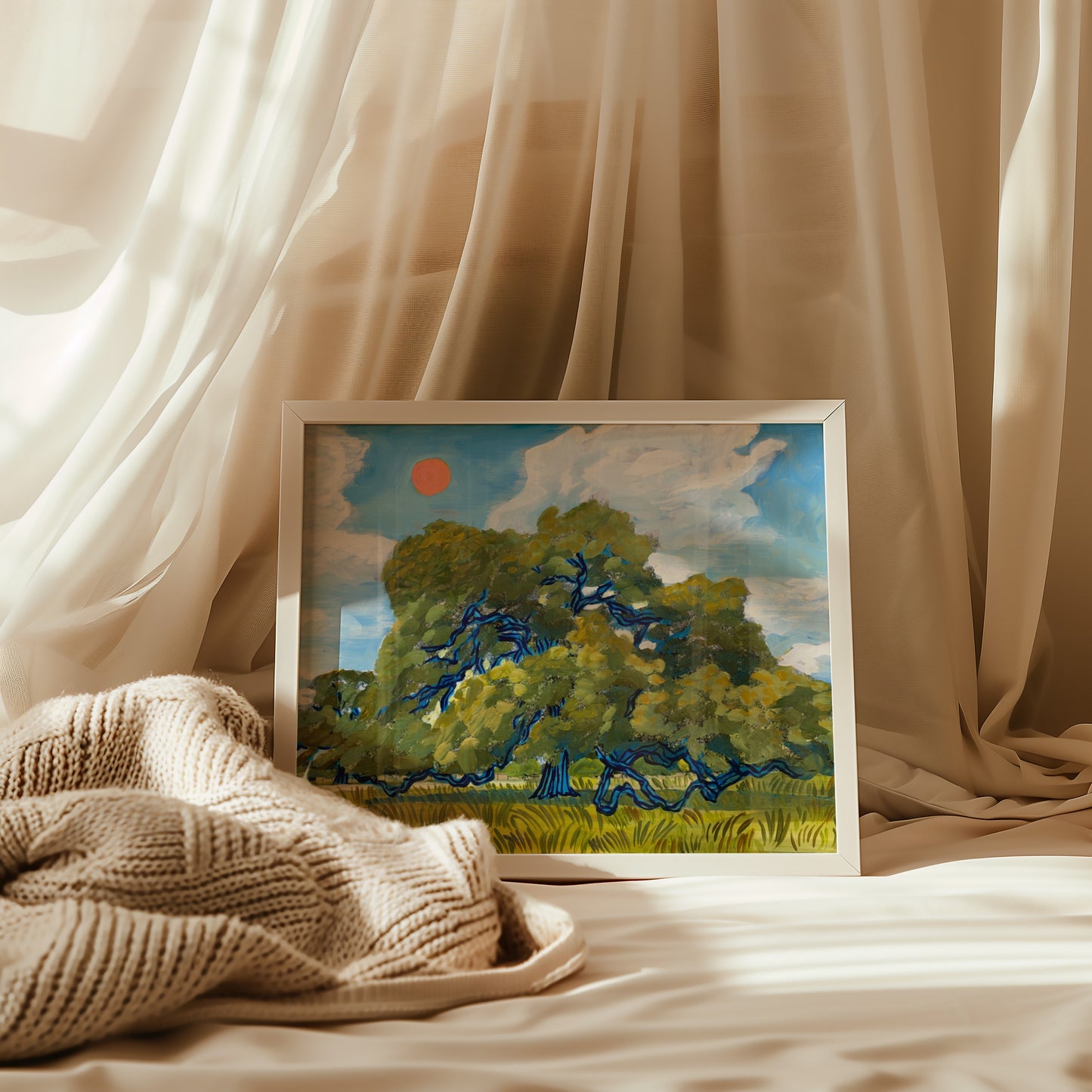 Texas Hill Country Live Oak and Red Summer Sun Print