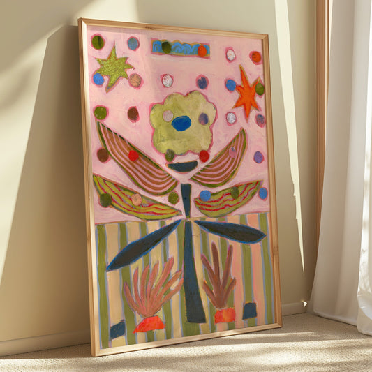 Pink Midcentury Flower Canvas Collage Print