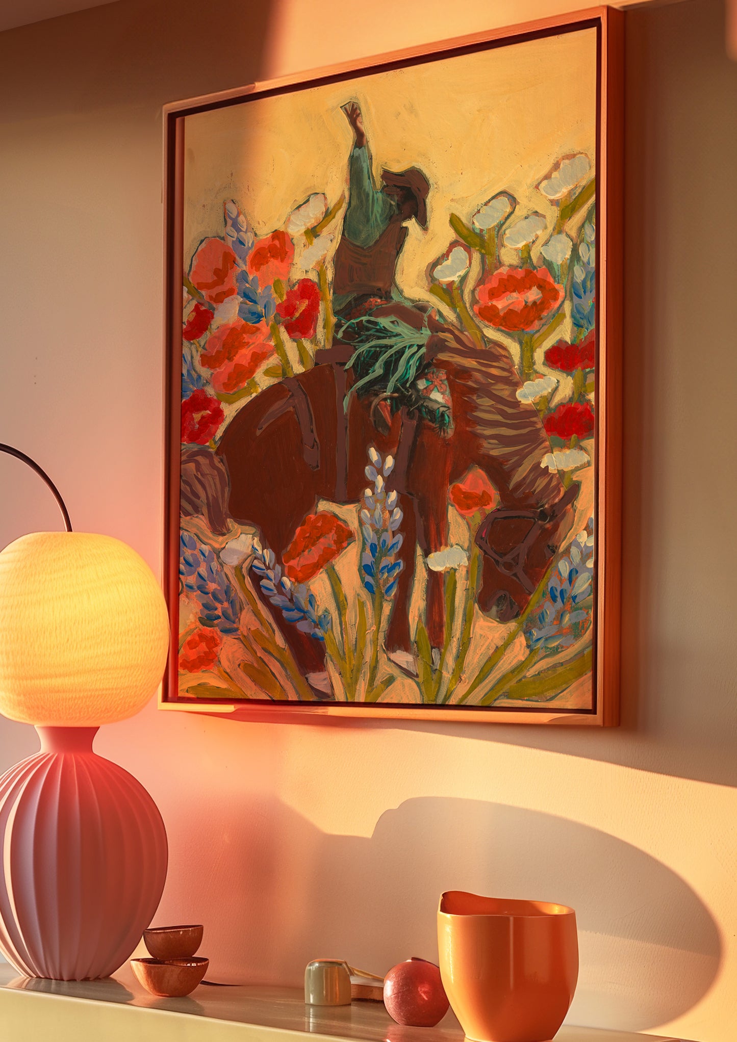 Bucking Bronco Cowboy Wildflowers Wall Art Print