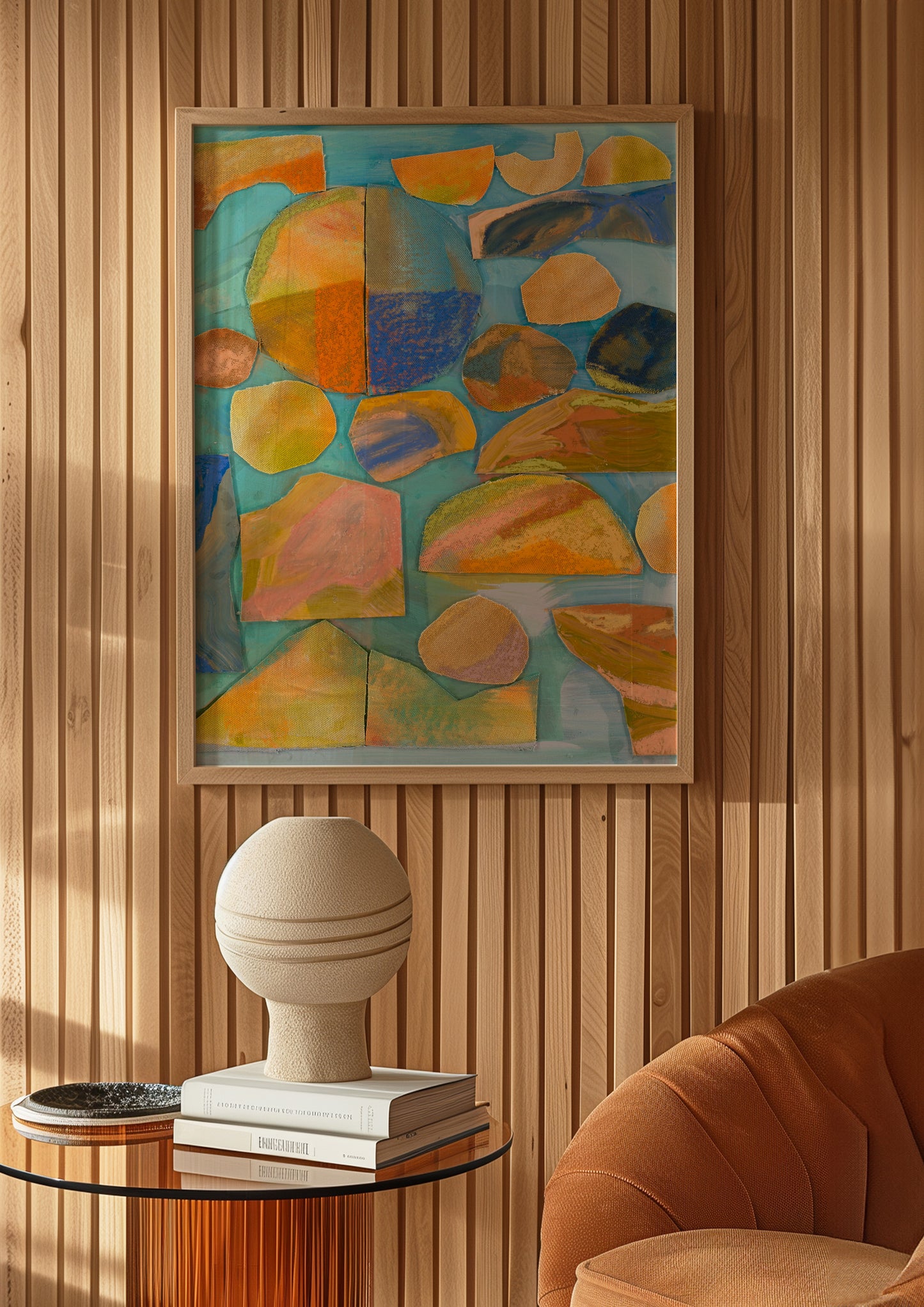Blue Orange Abstract Geometric Canvas Collage Wall Print