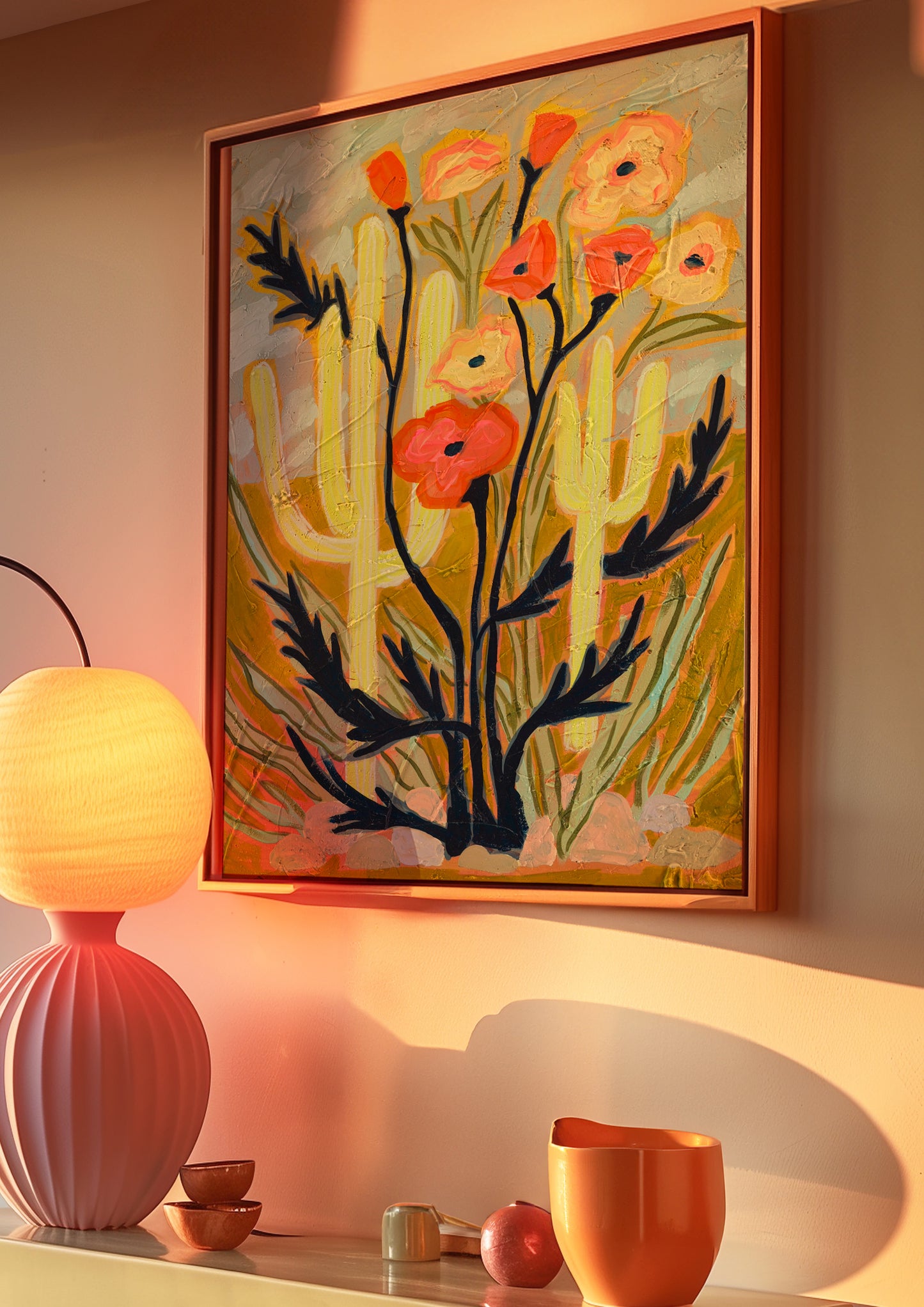 Saguaro Cactus Poppy Wildflower Art Print