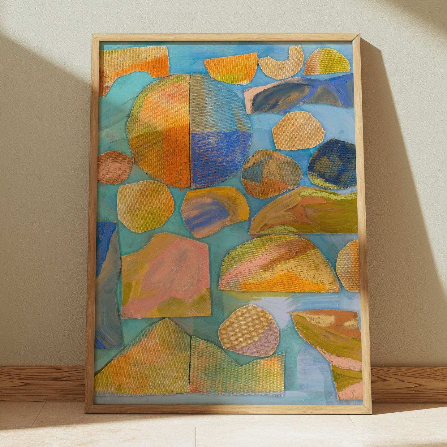 Blue Orange Abstract Geometric Canvas Collage Wall Print