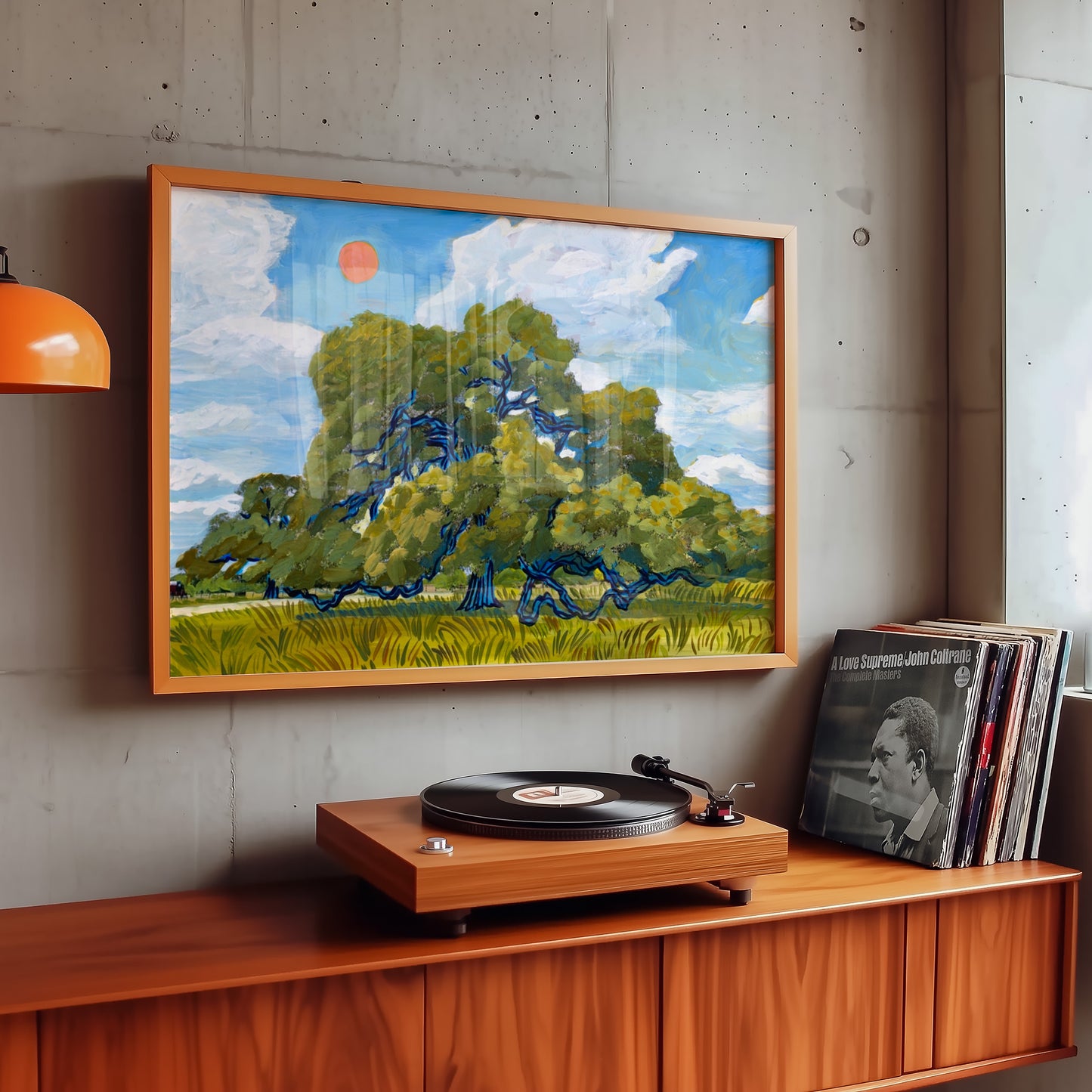 Texas Hill Country Live Oak and Red Summer Sun Print