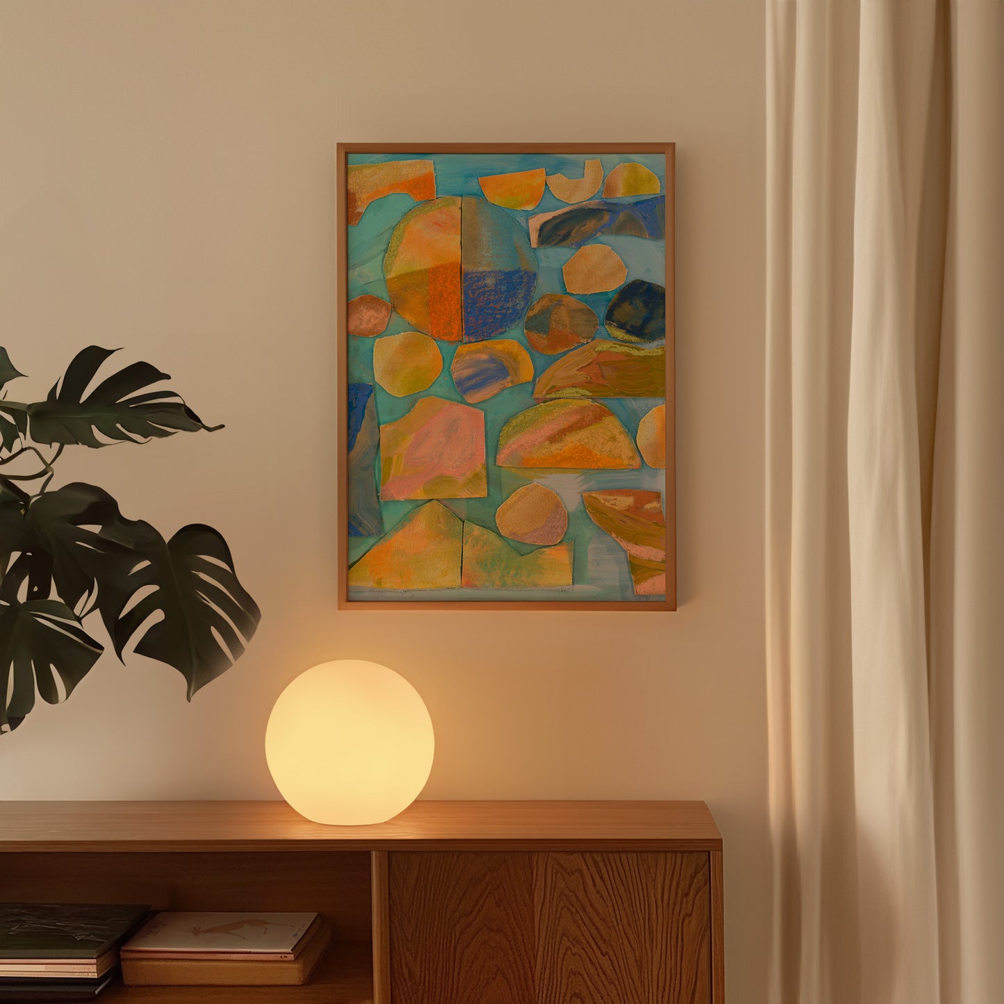 Blue Orange Abstract Geometric Canvas Collage Wall Print