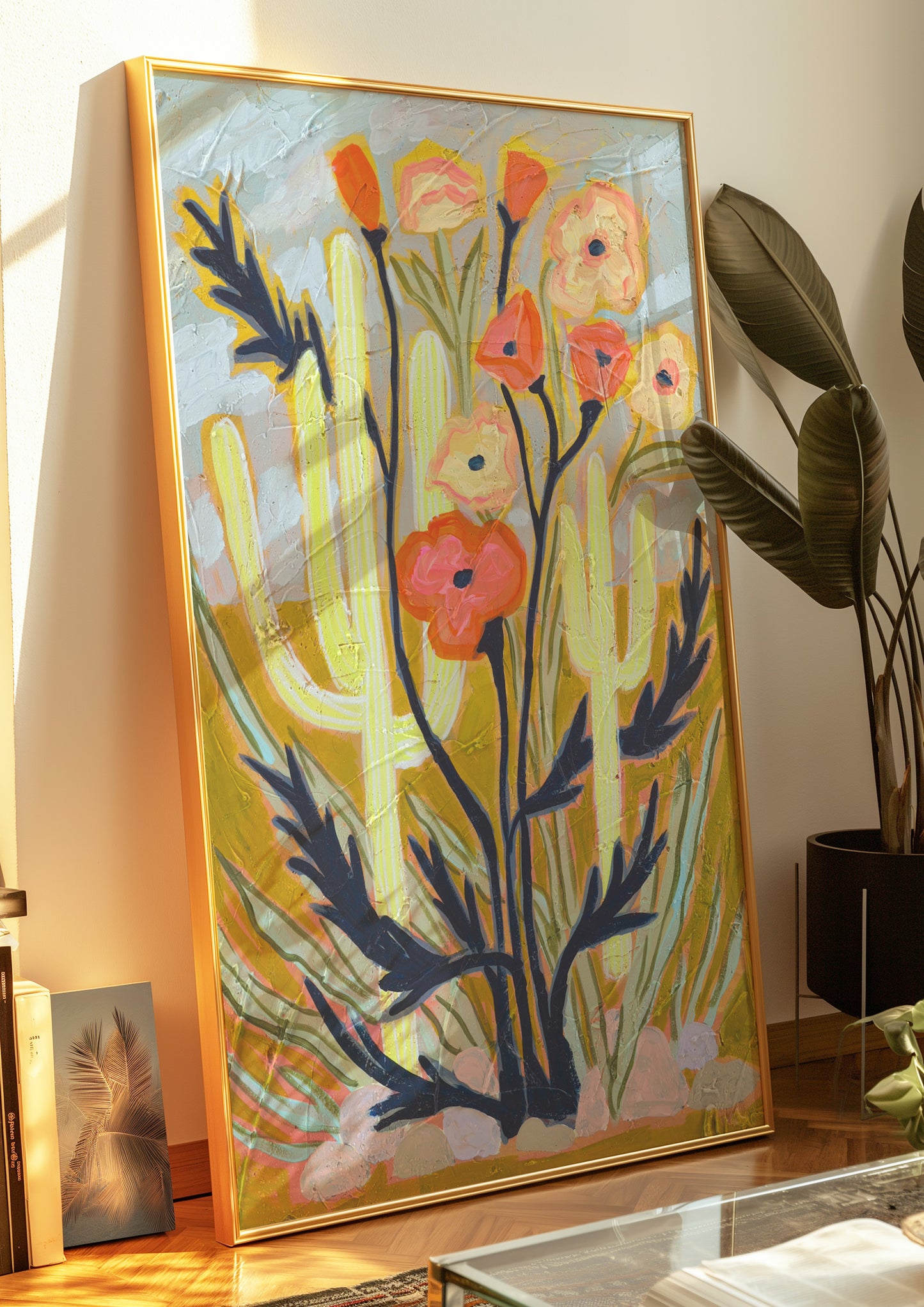 Saguaro Cactus Poppy Wildflower Art Print