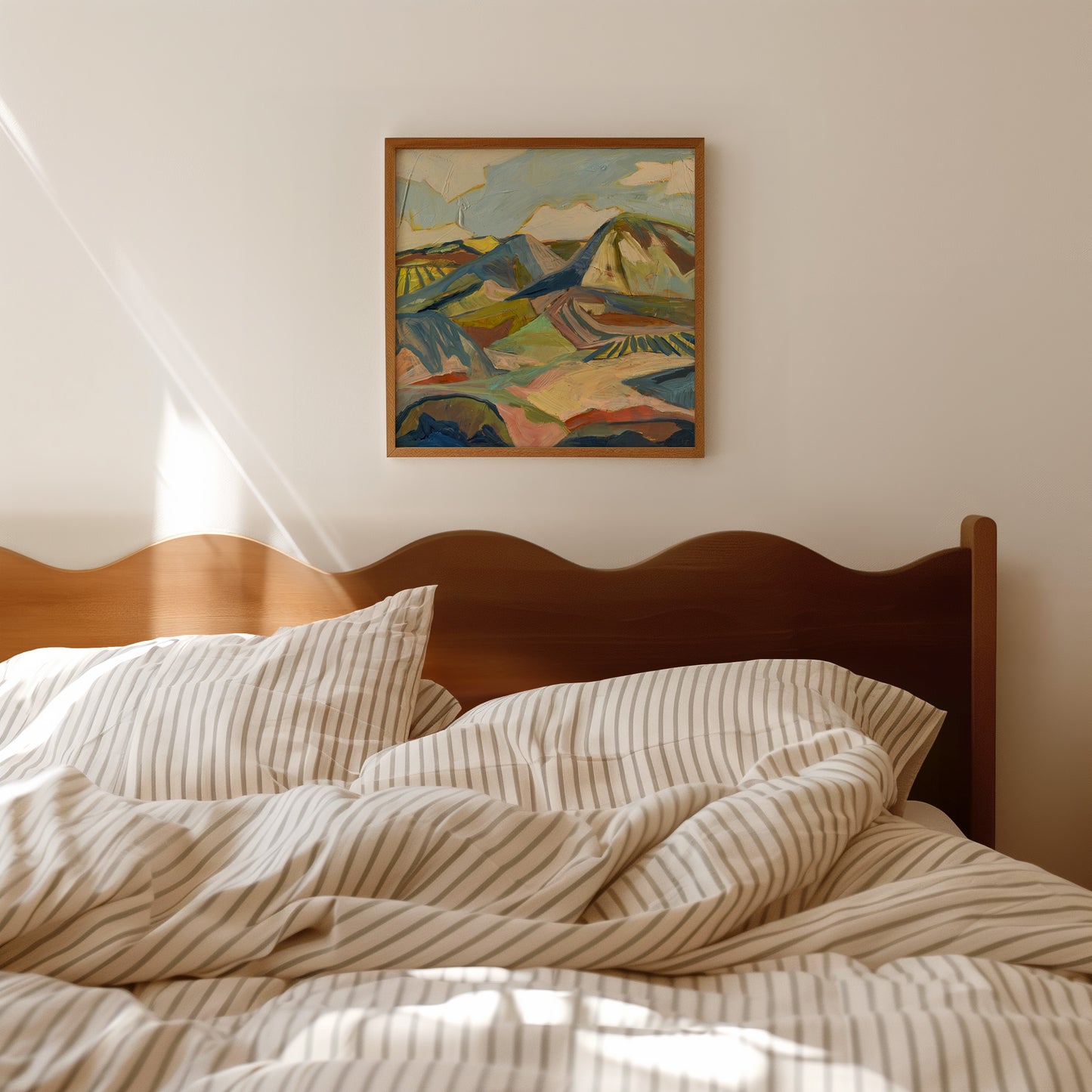 Greens and Neutral Boho Mountain Landscape Art Print