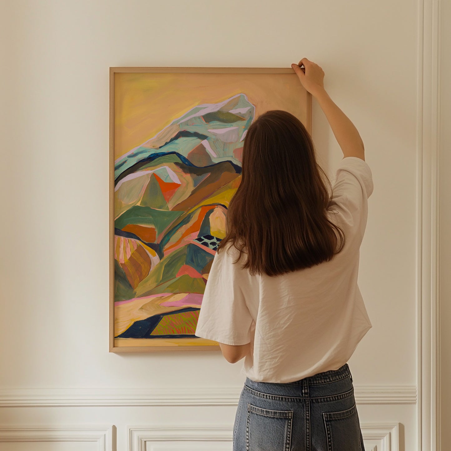 Ochre Midcentury Modern Mountain Landscape Print
