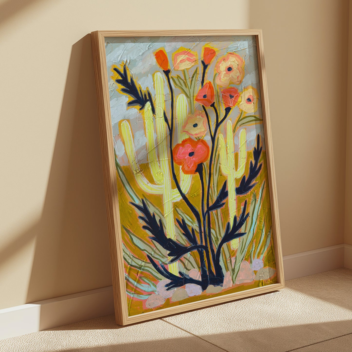 Saguaro Cactus Poppy Wildflower Art Print
