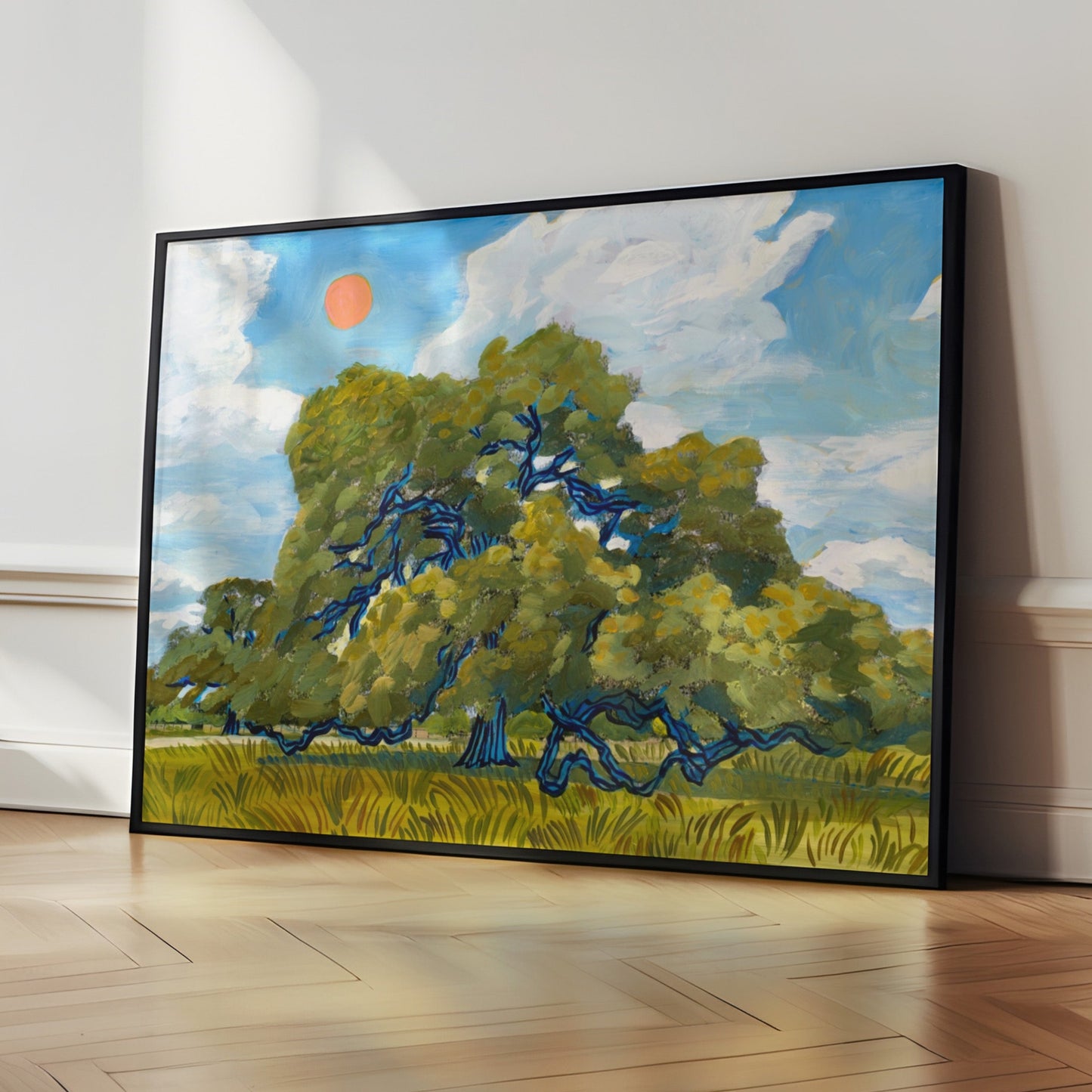 Texas Hill Country Live Oak and Red Summer Sun Print