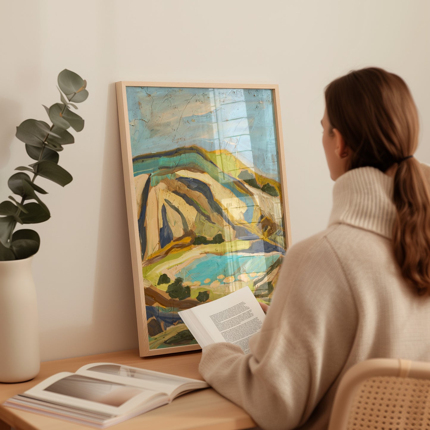 California Neutral Pastel Minimalist Mountain Landscape Print