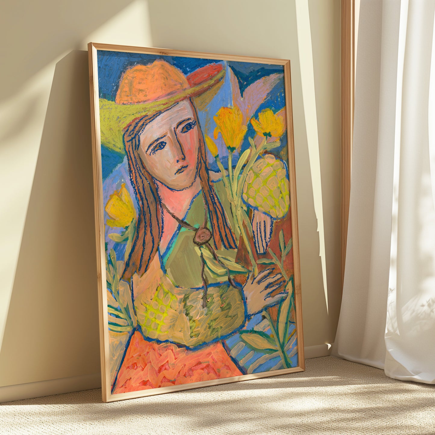 Cowgirl Yellow Roses Oil Pastel Print