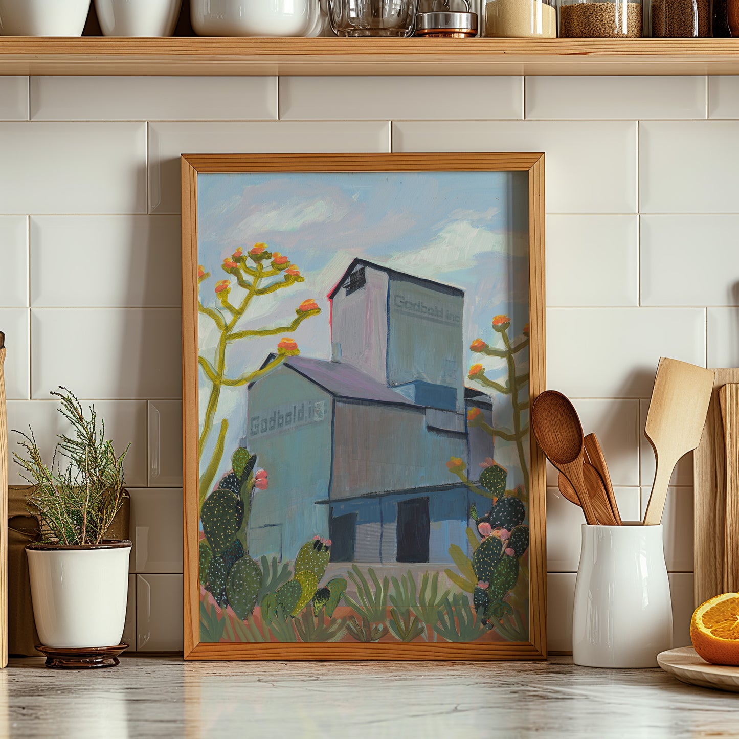 Vintage Western Desert Grain Elevator Original Print