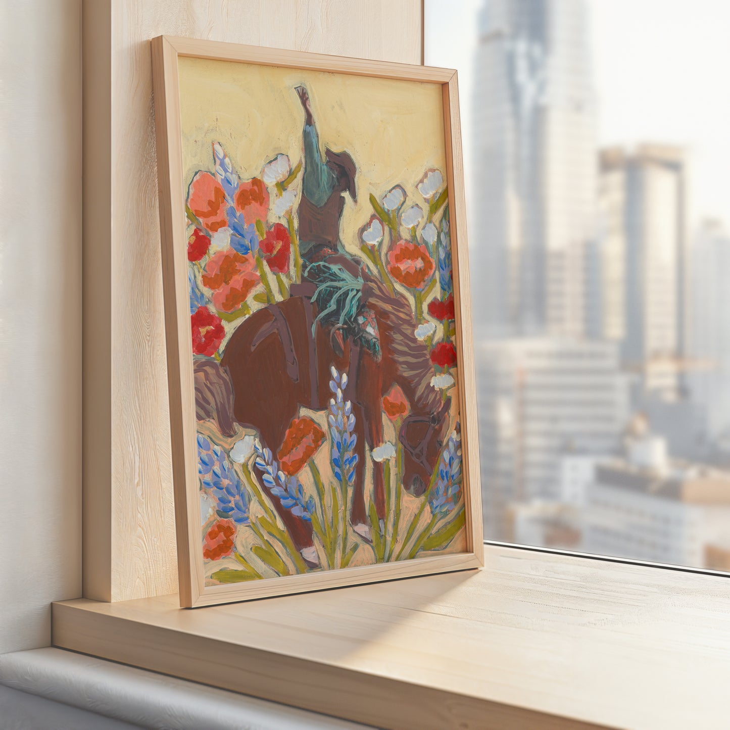 Bucking Bronco Cowboy Wildflowers Wall Art Print