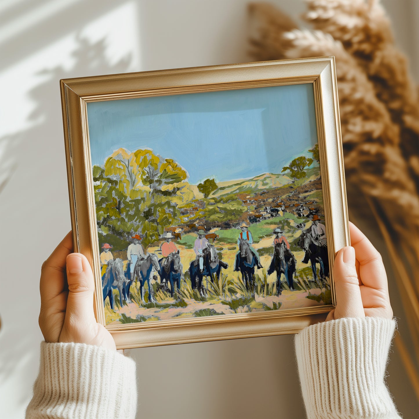 Vintage Western Cowboys Landscape Art Print