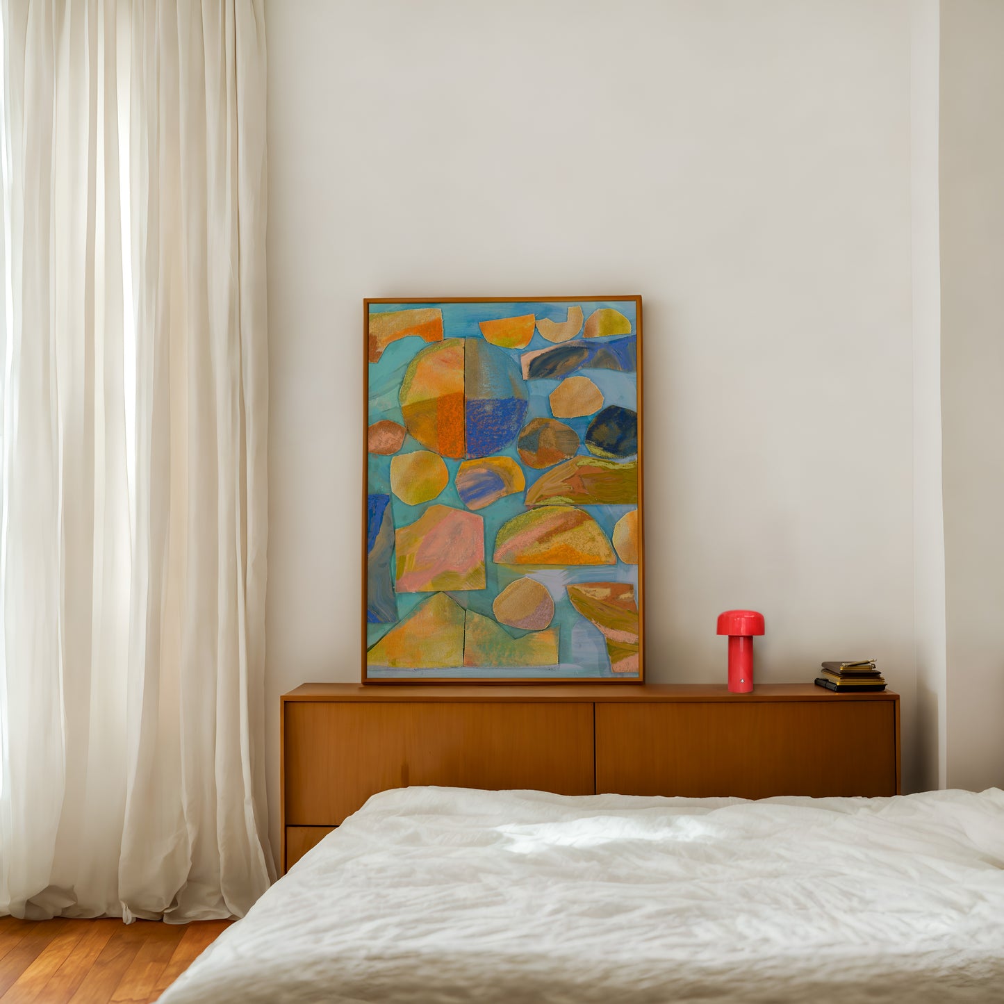 Blue Orange Abstract Geometric Canvas Collage Wall Print