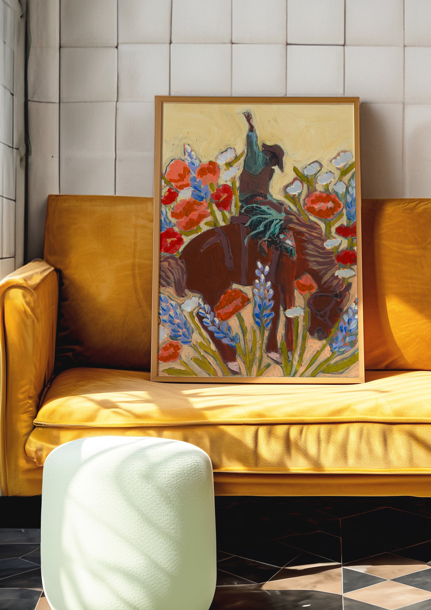 Bucking Bronco Cowboy Wildflowers Wall Art Print