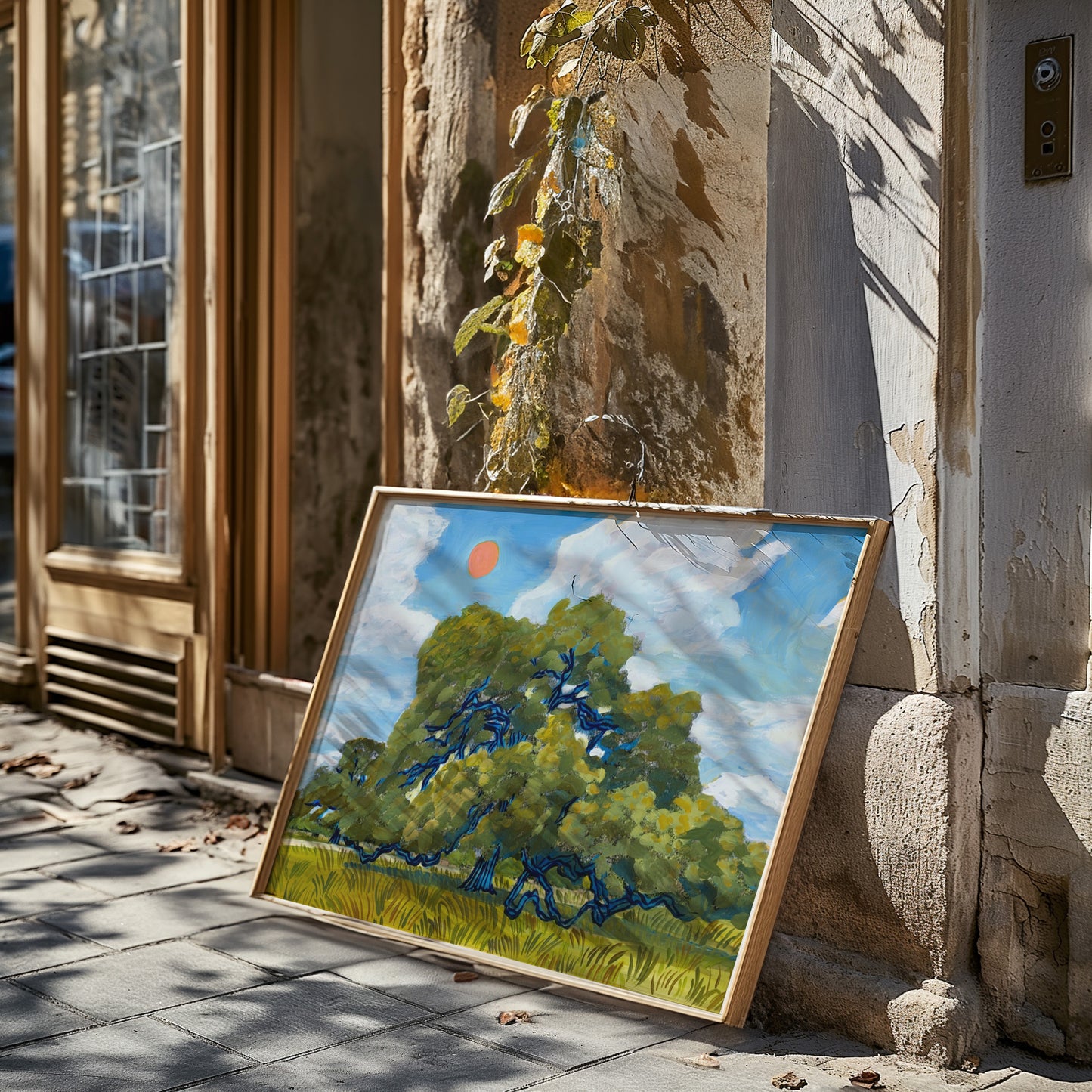 Texas Hill Country Live Oak and Red Summer Sun Print