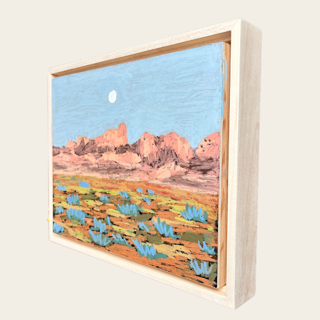 Big Bend National Park Pastel Moon Desert Original Artwork - Framed, 8x10"