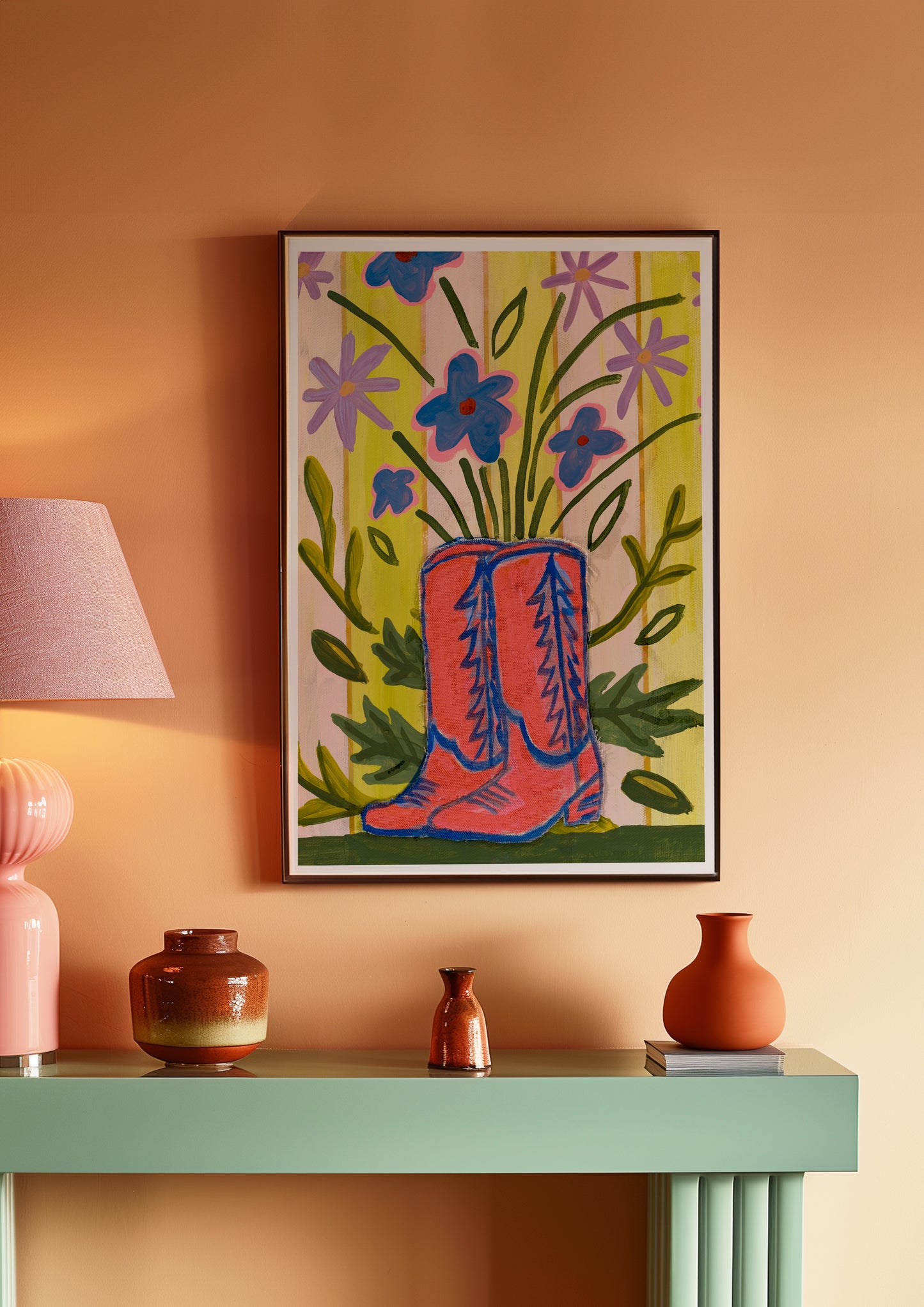 Pink Cowgirl Boots Floral Print