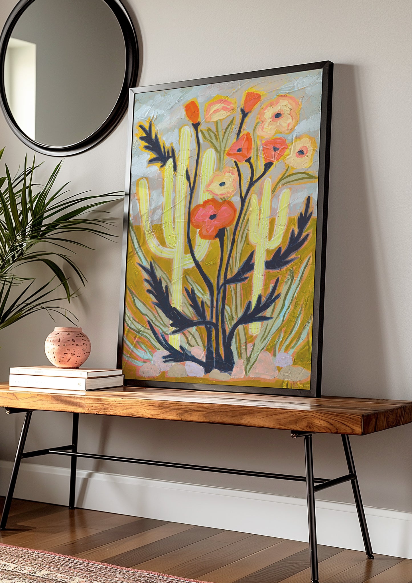 Saguaro Cactus Poppy Wildflower Art Print