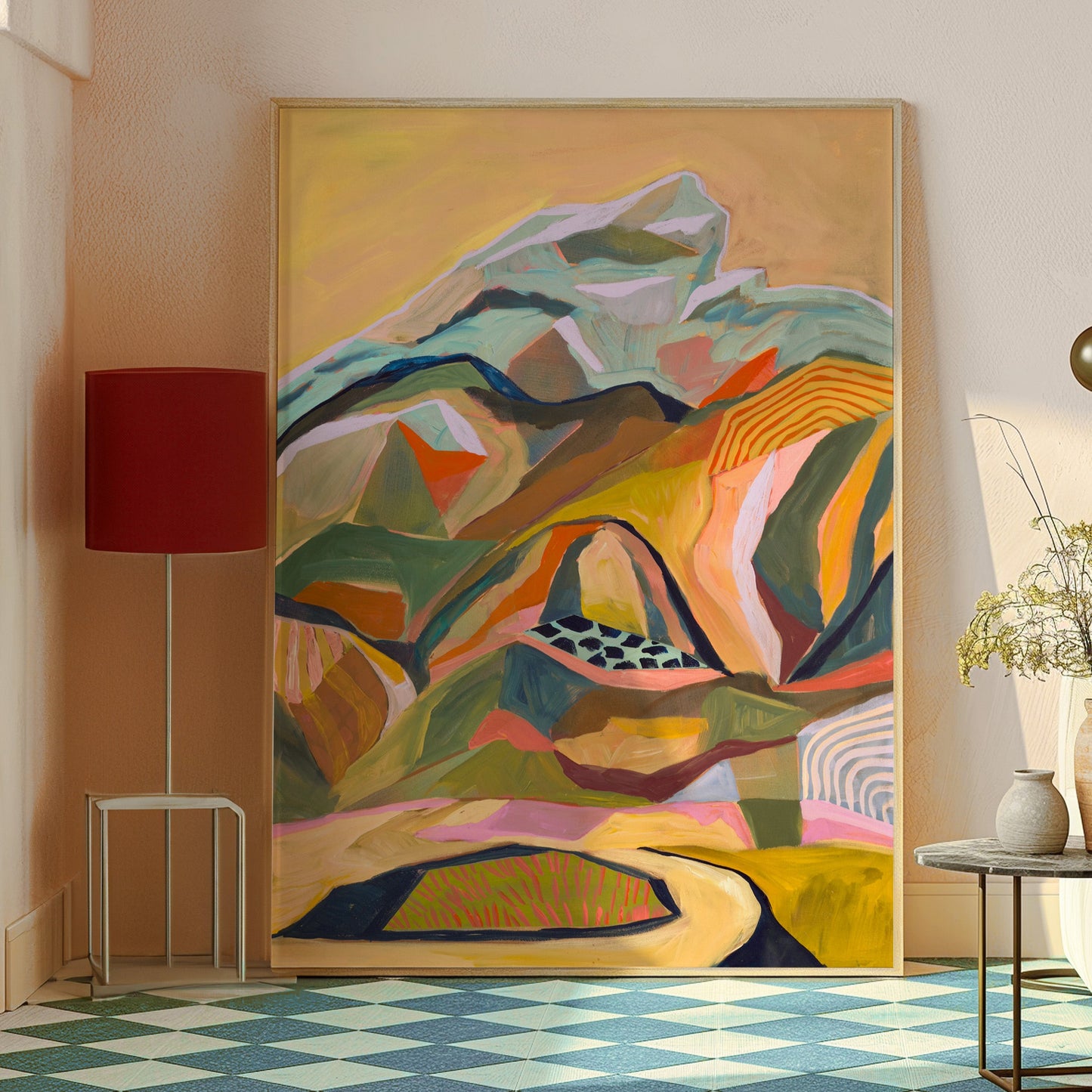 Ochre Midcentury Modern Mountain Landscape Print