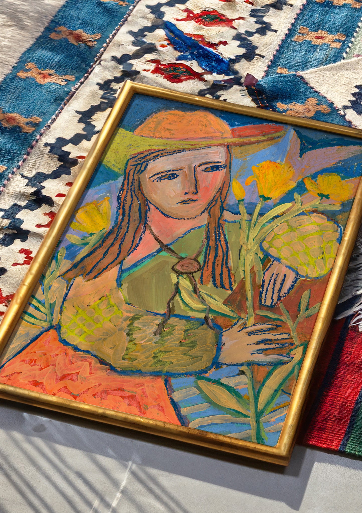 Cowgirl Yellow Roses Oil Pastel Print