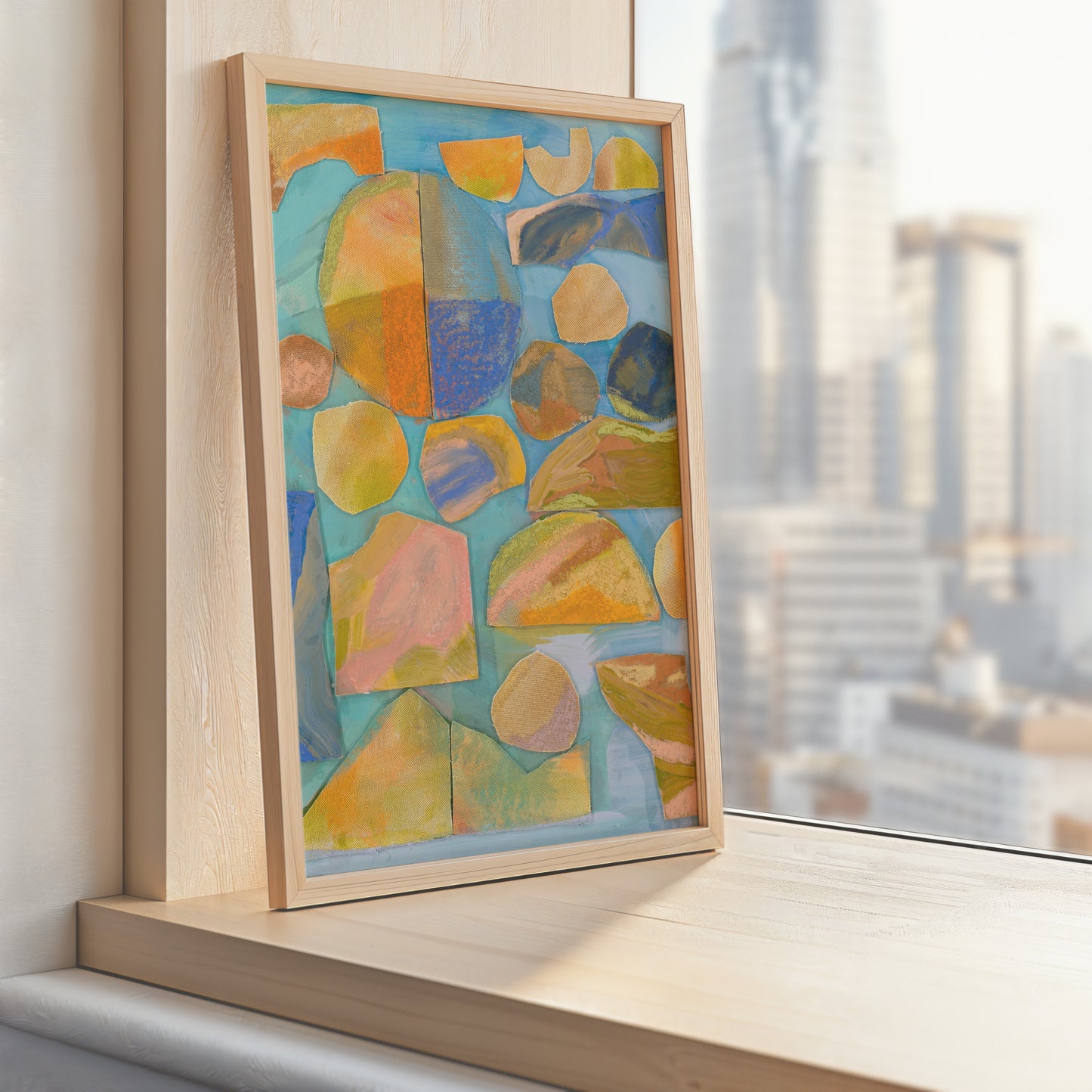 Blue Orange Abstract Geometric Canvas Collage Wall Print