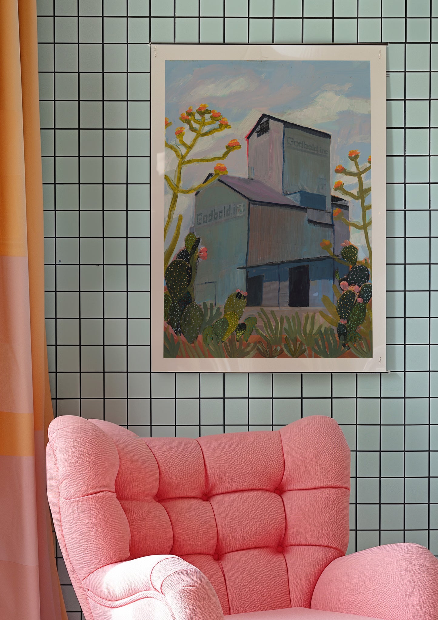 Vintage Western Desert Grain Elevator Original Print