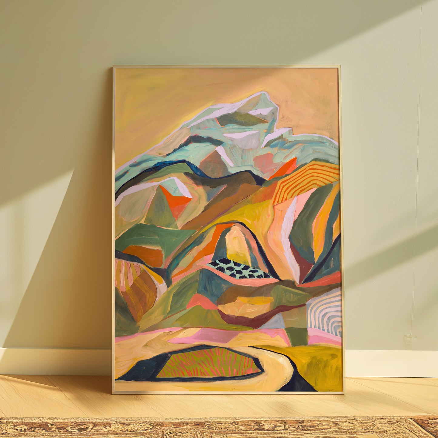 Ochre Midcentury Modern Mountain Landscape Print