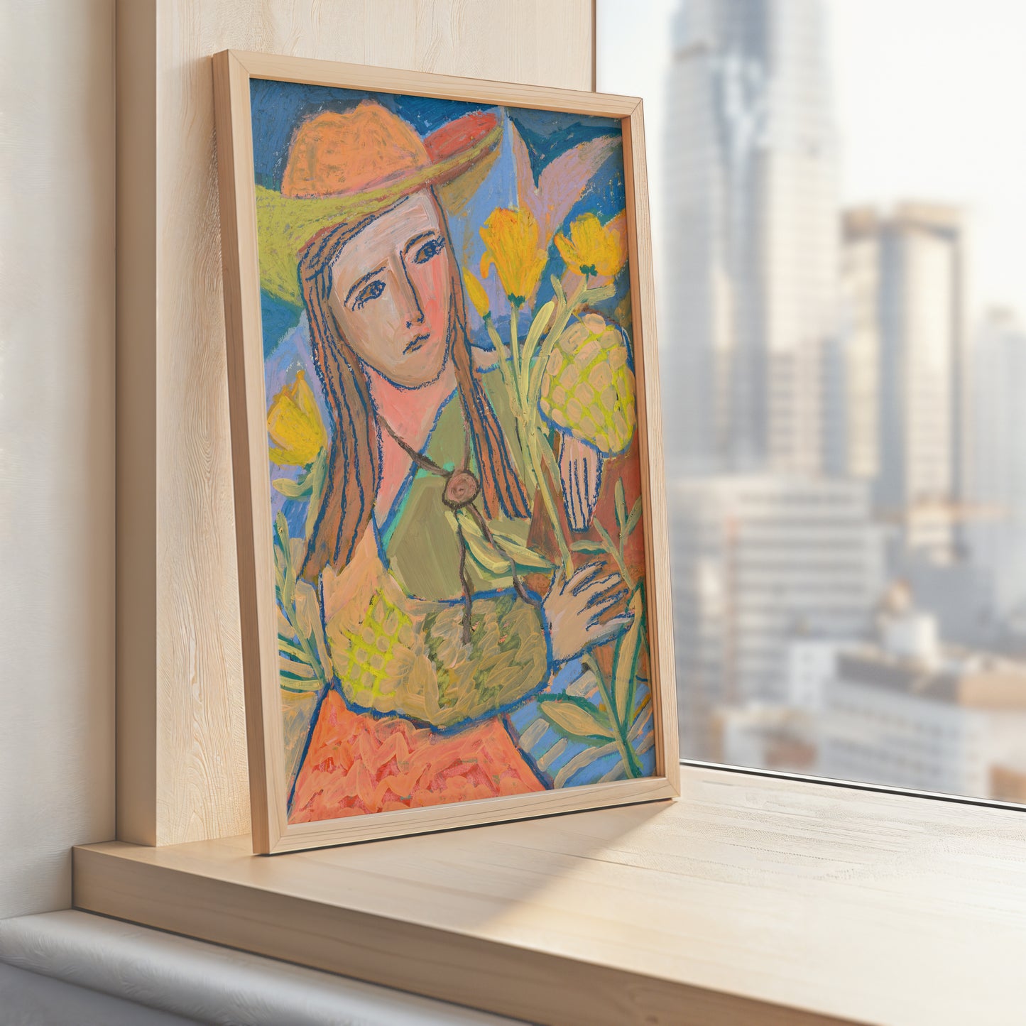 Cowgirl Yellow Roses Oil Pastel Print