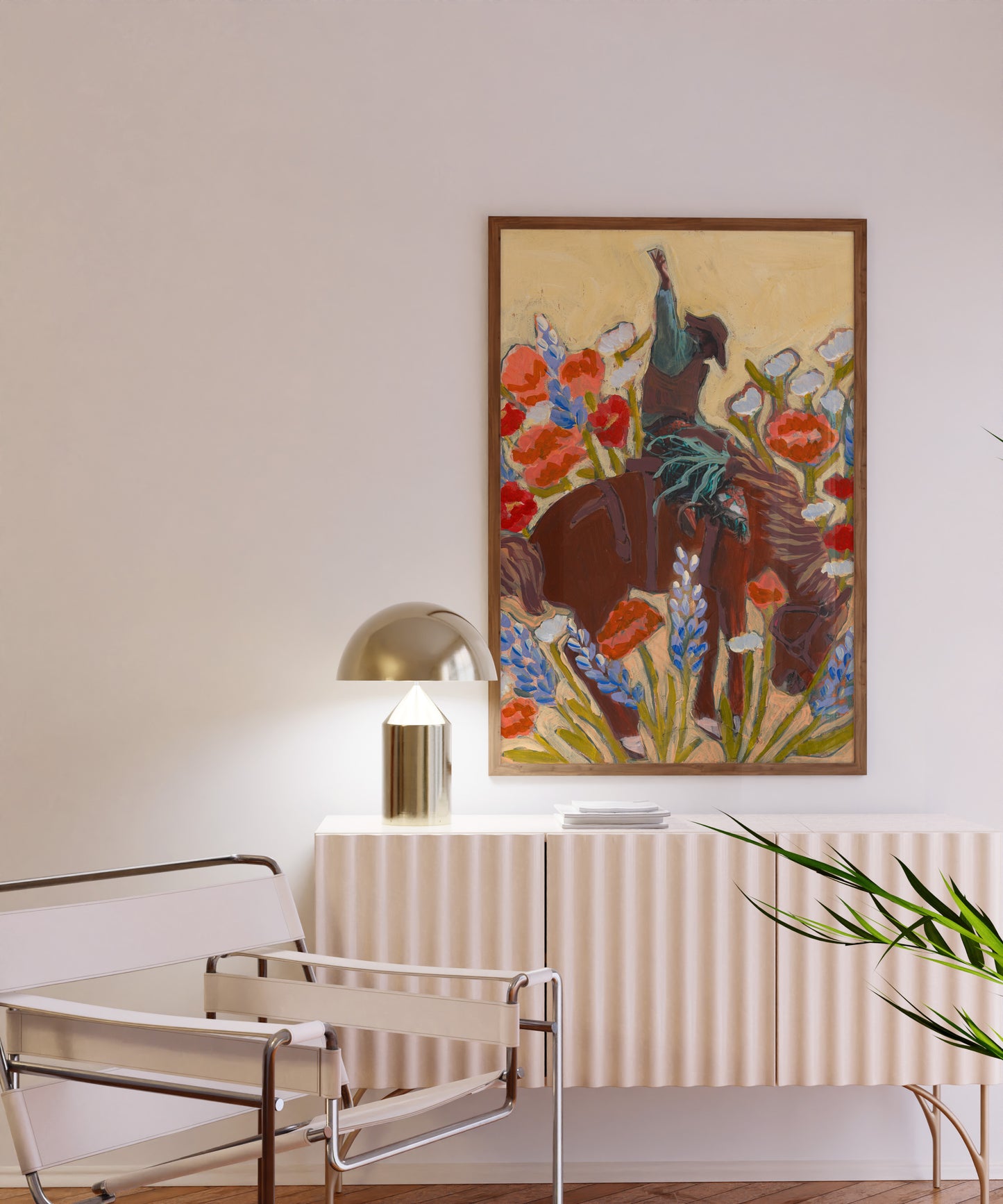 Bucking Bronco Cowboy Wildflowers Wall Art Print