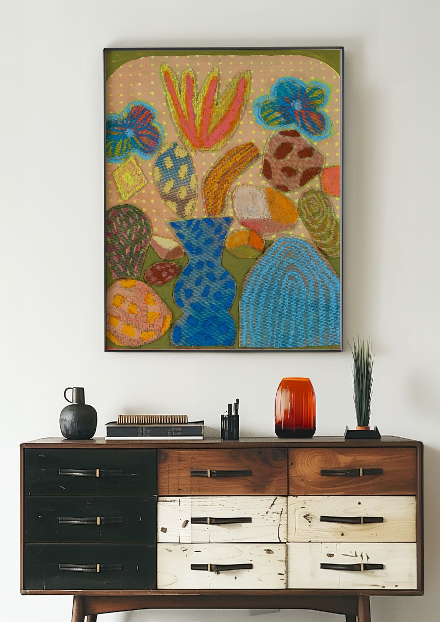 Rock Prickly Pear Cactus Collage Print