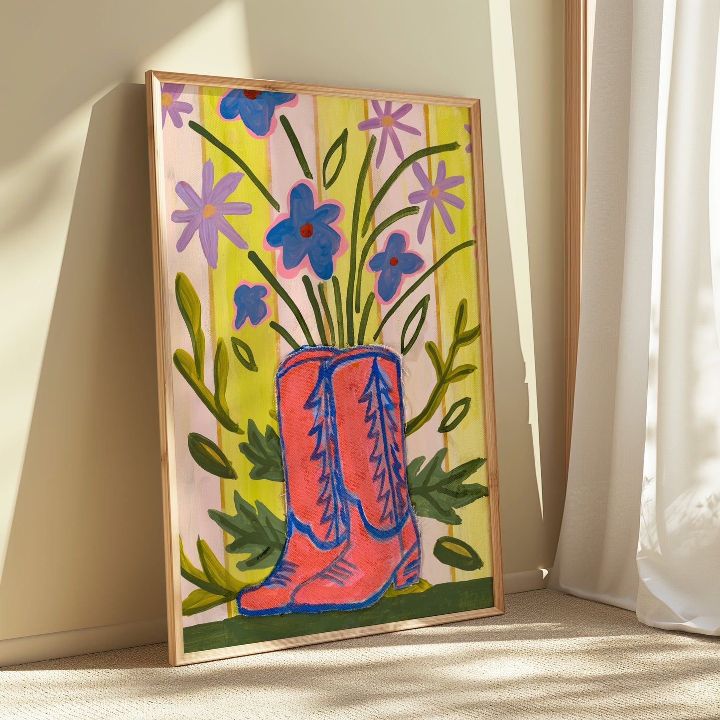 Pink Cowgirl Boots Floral Print
