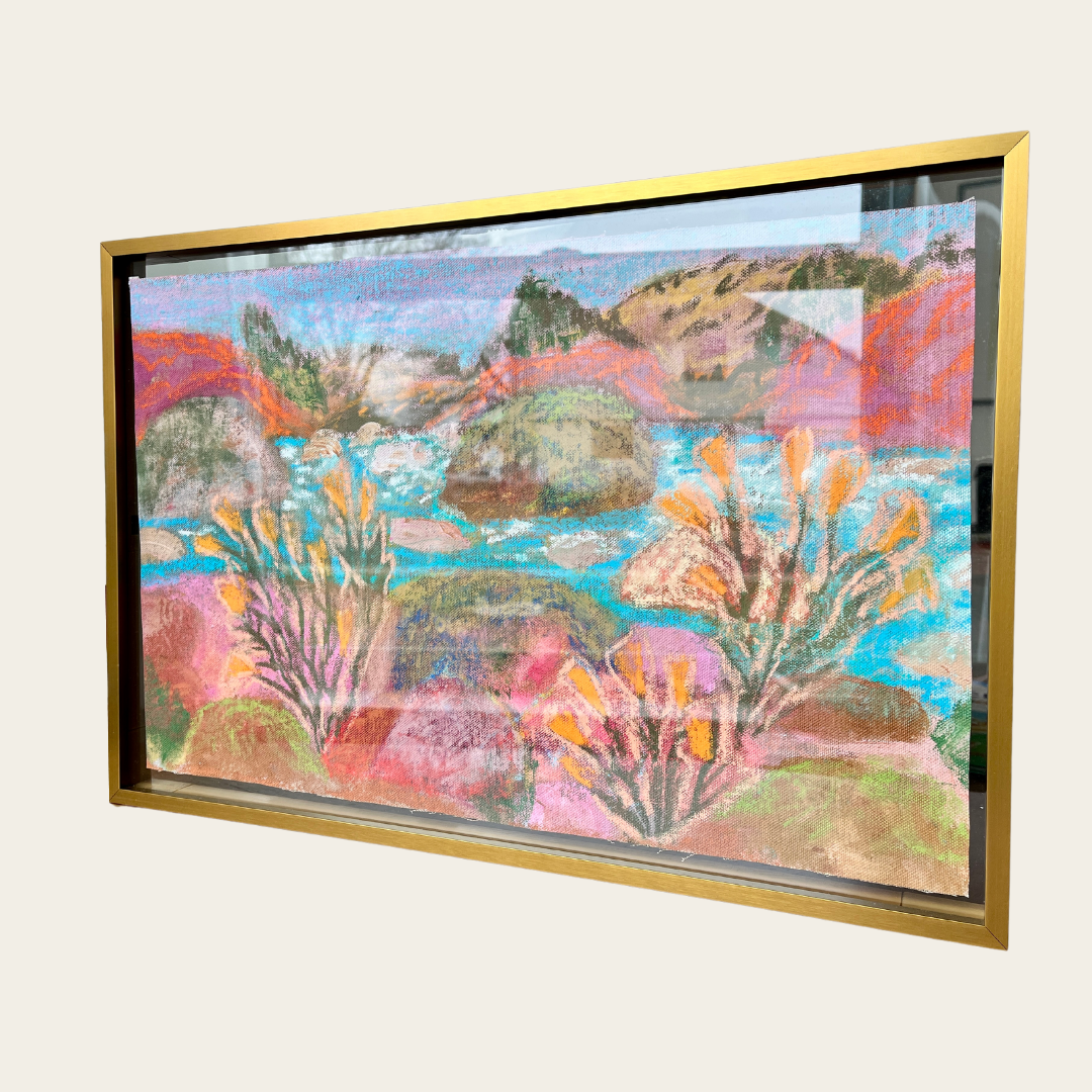 Lake Tahoe Pastel Flowers Original Artwork - Framed, 11x17"