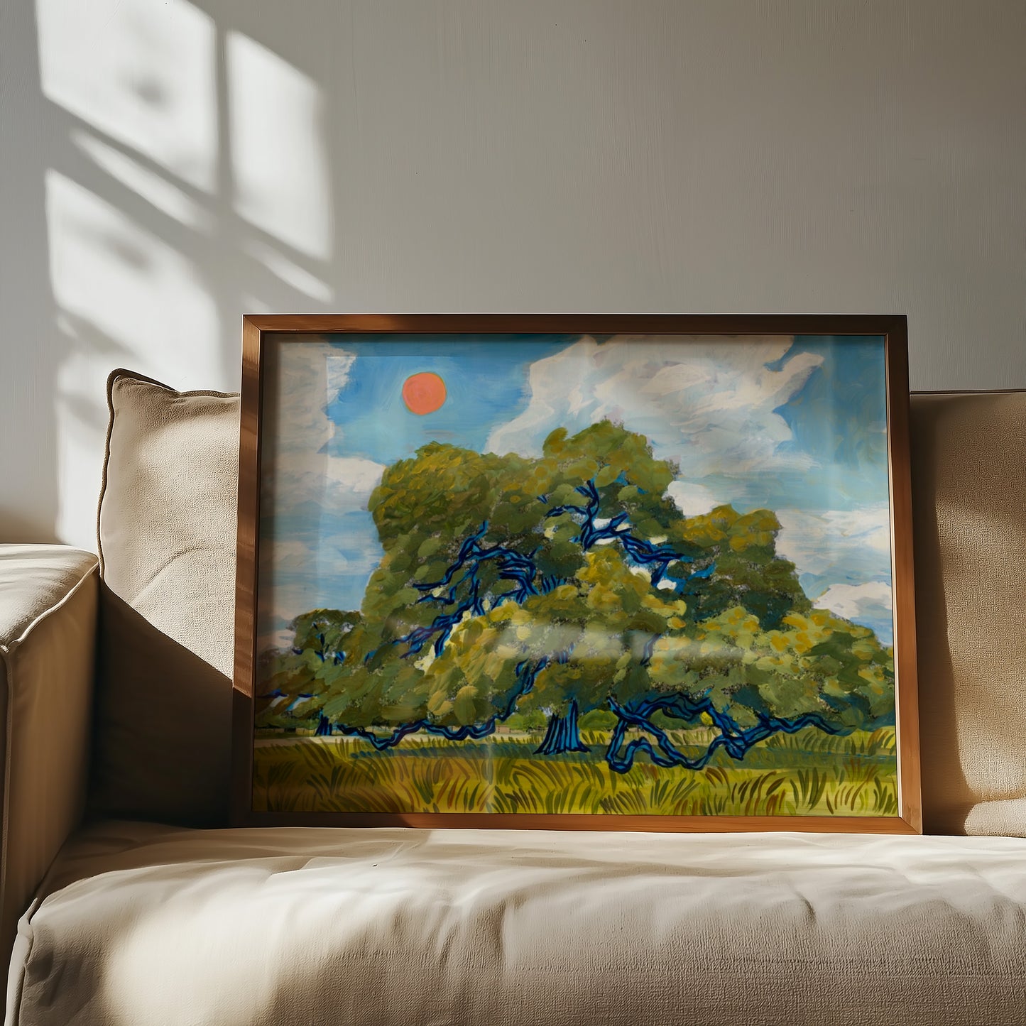 Texas Hill Country Live Oak and Red Summer Sun Print