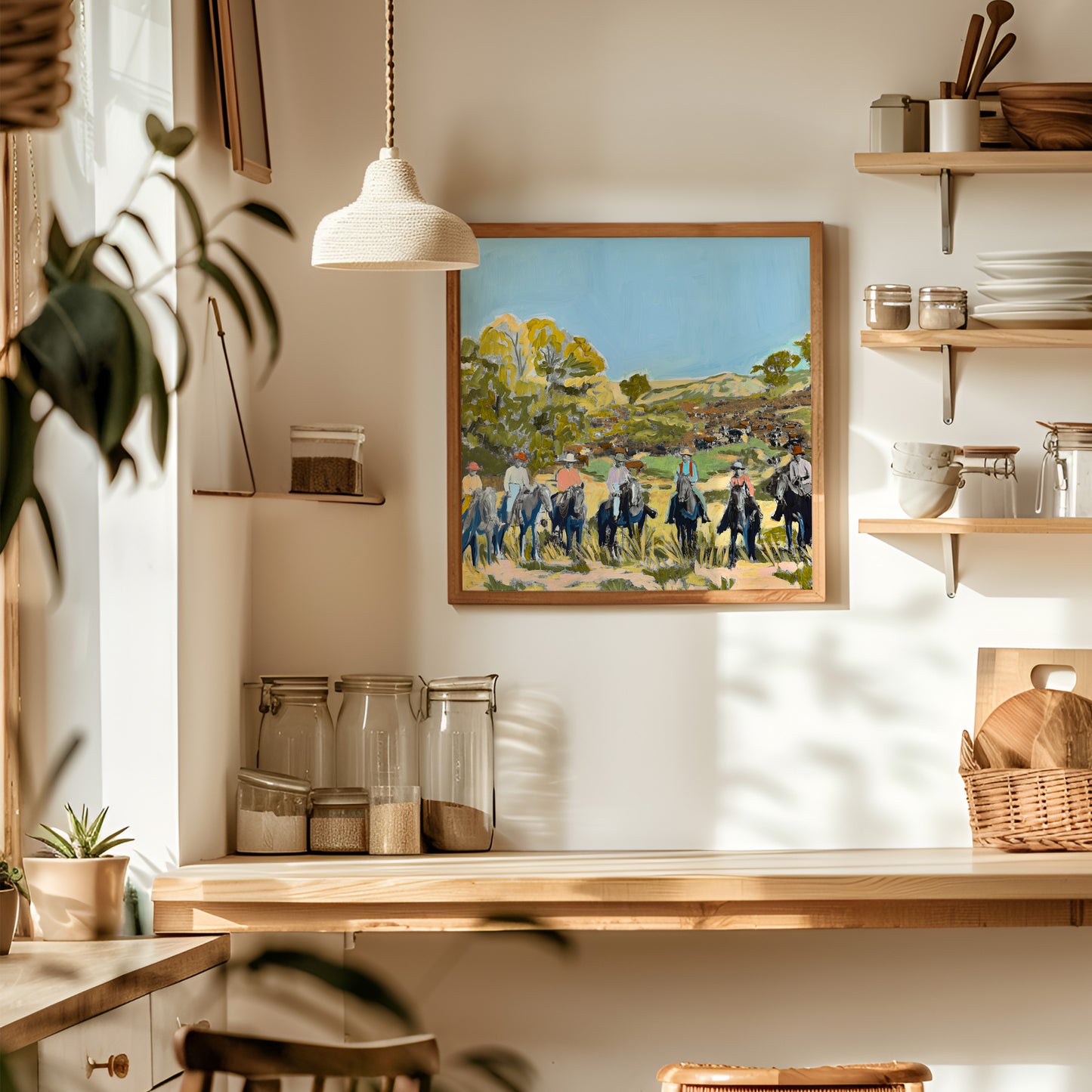 Vintage Western Cowboys Landscape Art Print