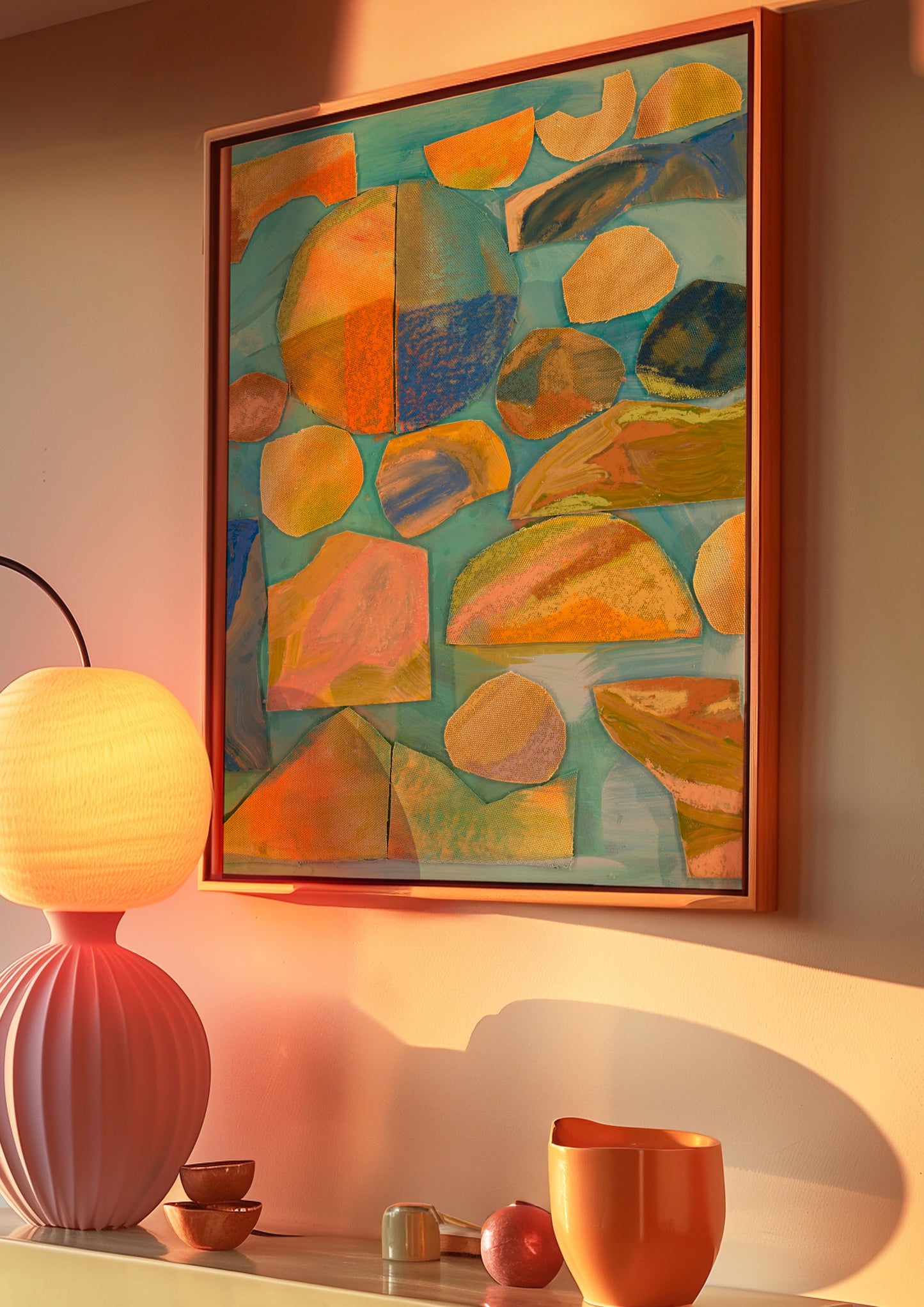 Blue Orange Abstract Geometric Canvas Collage Wall Print