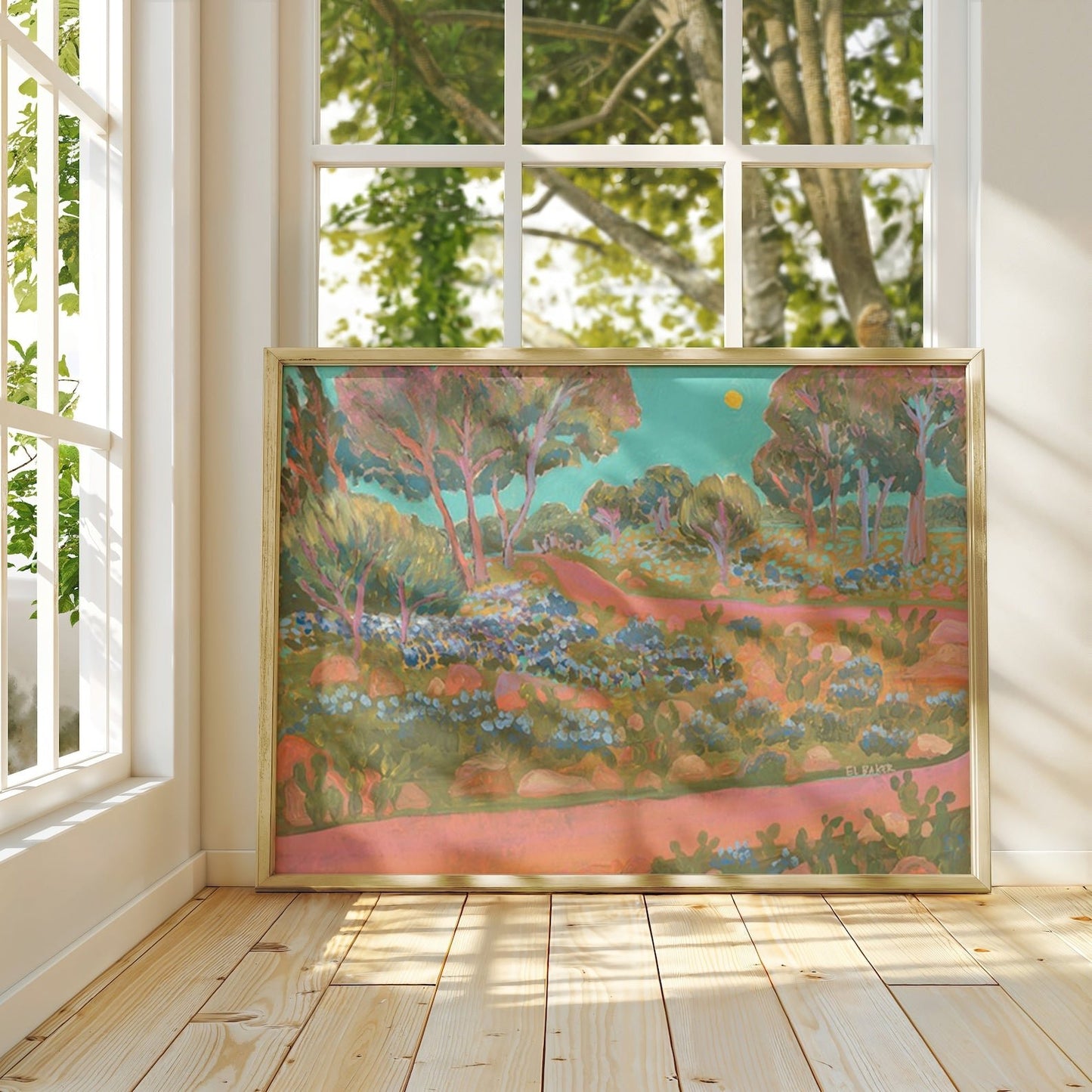 Bluebonnets Prickly Pear Cactus Highway Print - El Baker Art
