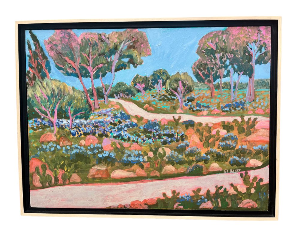 Bluebonnets Texas Hill Country Landscape Original Artwork - FRAMED, 18x24" - El Baker Art