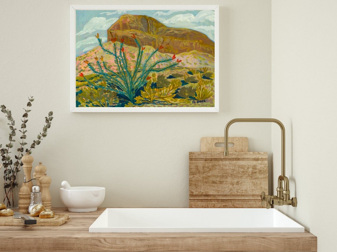 Botanical Ocotillo Western Landscape Print - El Baker Art