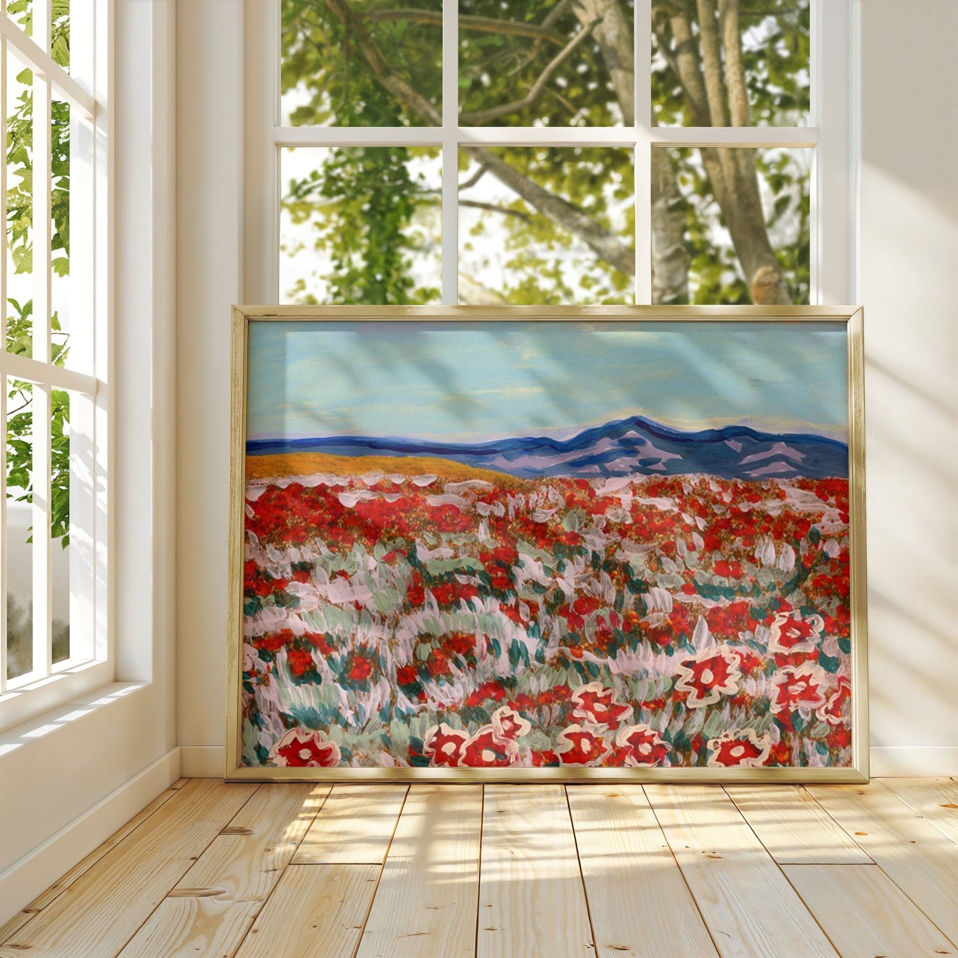 California Poppy Mountain Landscape Print - El Baker Art
