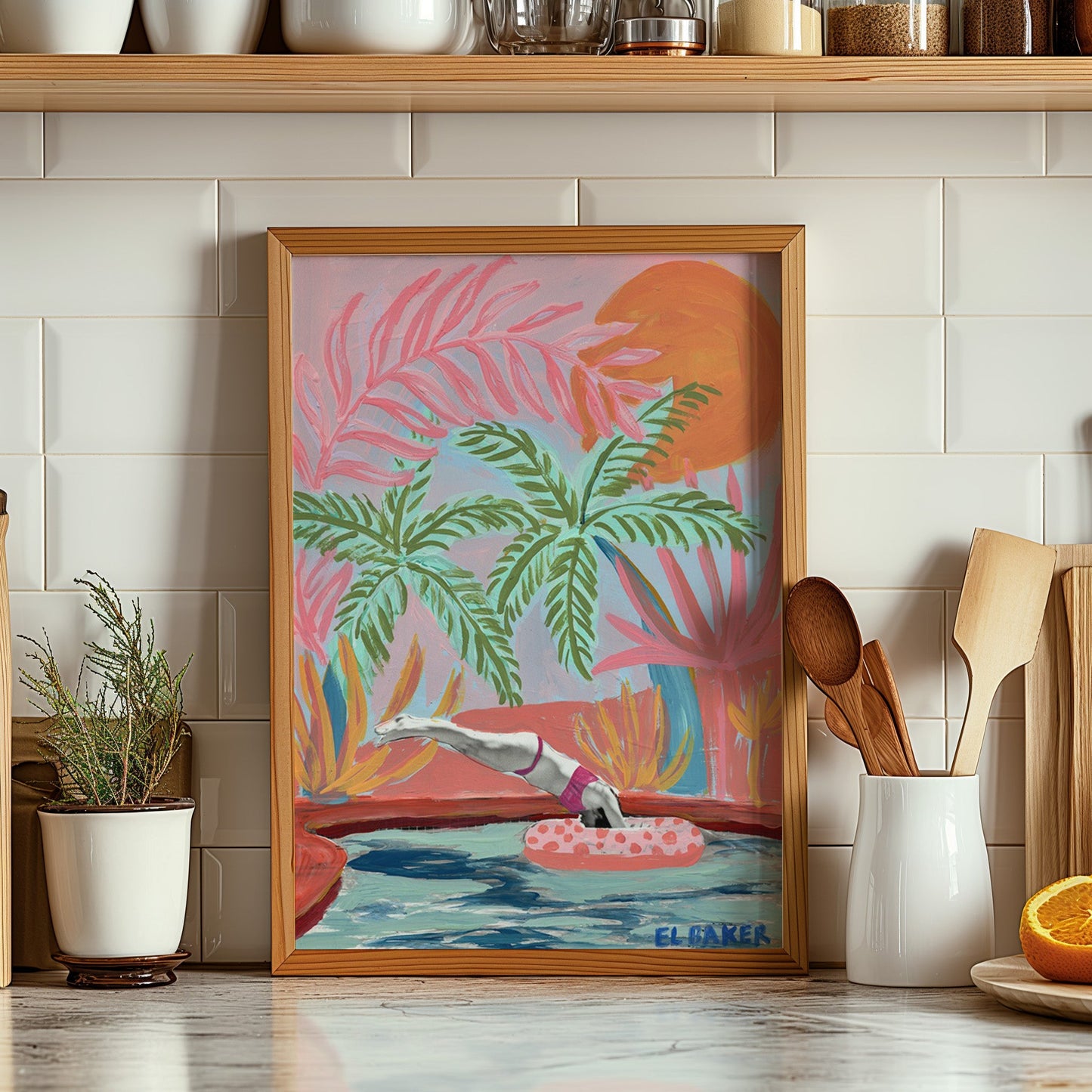 California Tropical Swimming Pool Print - El Baker Art