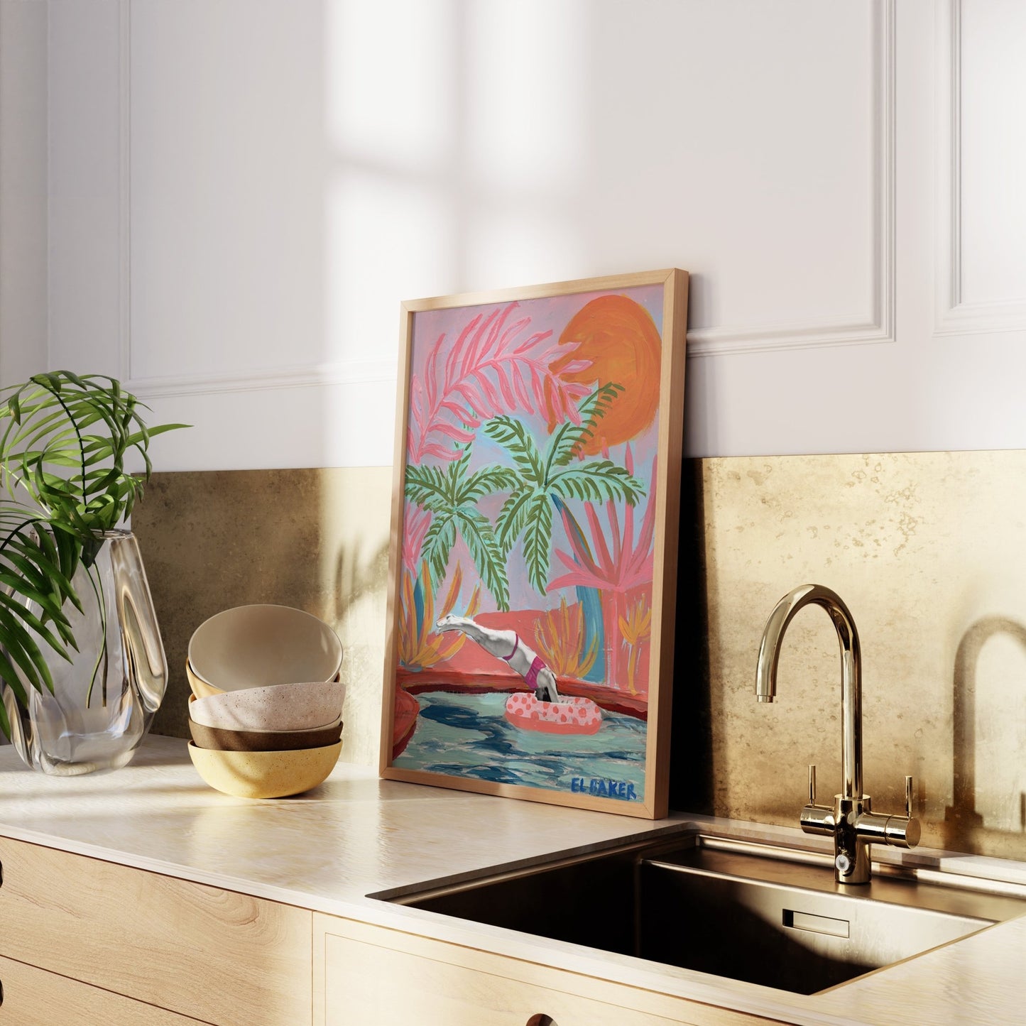 California Tropical Swimming Pool Print - El Baker Art