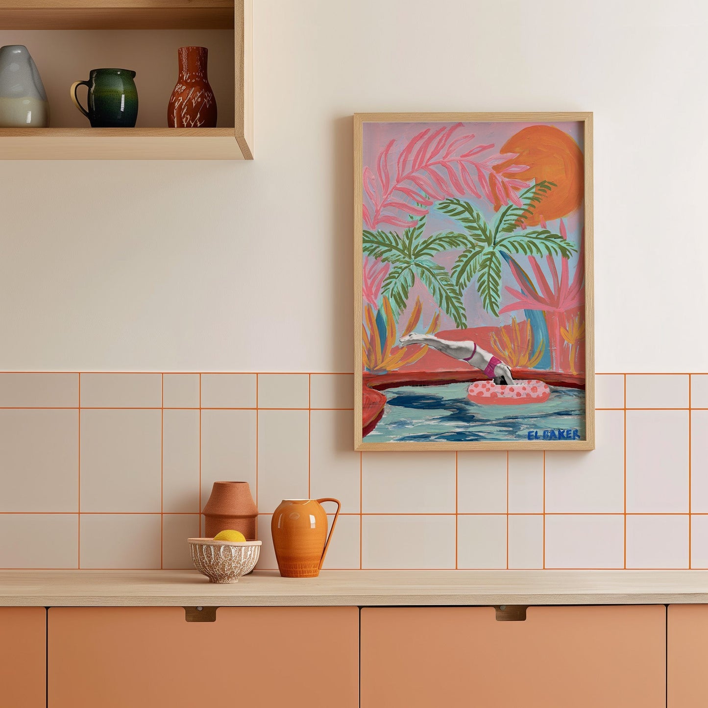 California Tropical Swimming Pool Print - El Baker Art