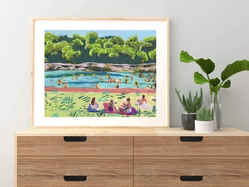 Colorful Barton Springs Swimming Print - El Baker Art