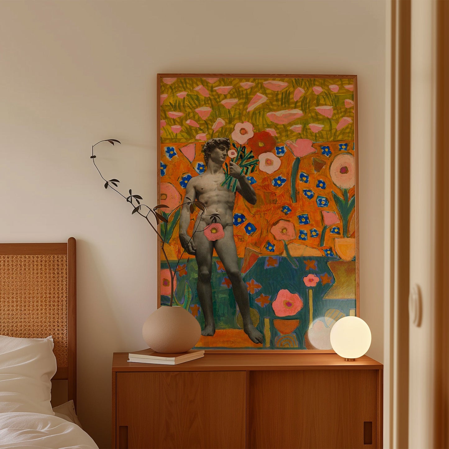 David Statue California Poppy Collage Print - El Baker Art