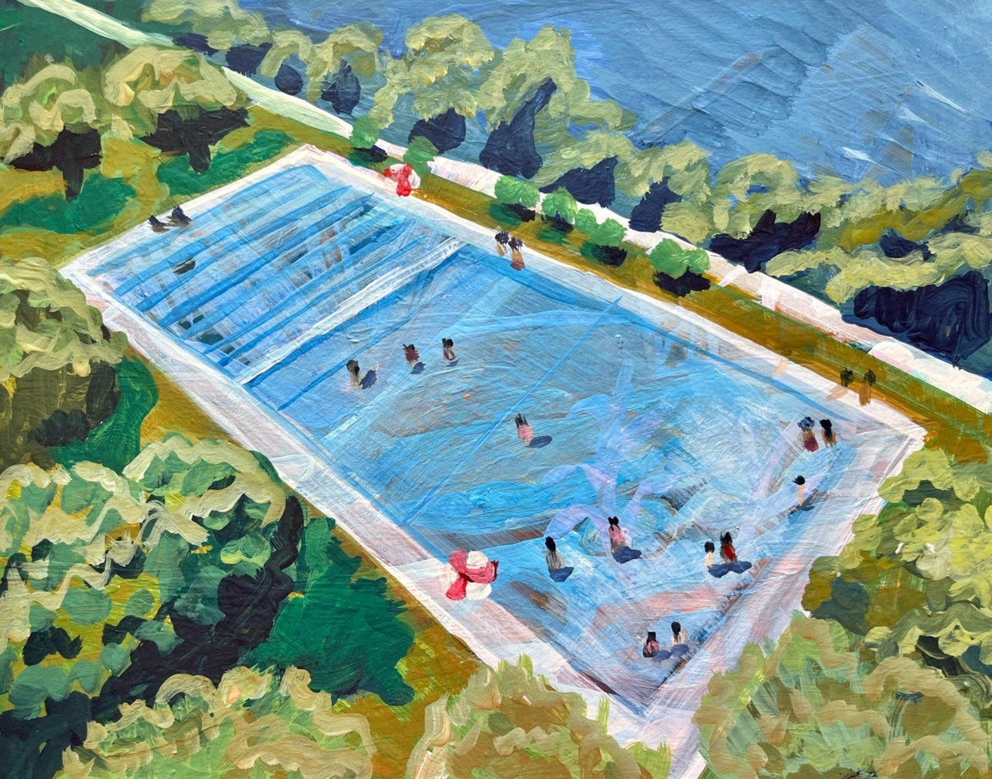 Deep Eddy Pool Original Artwork - FRAMED, 8x10" - El Baker Art