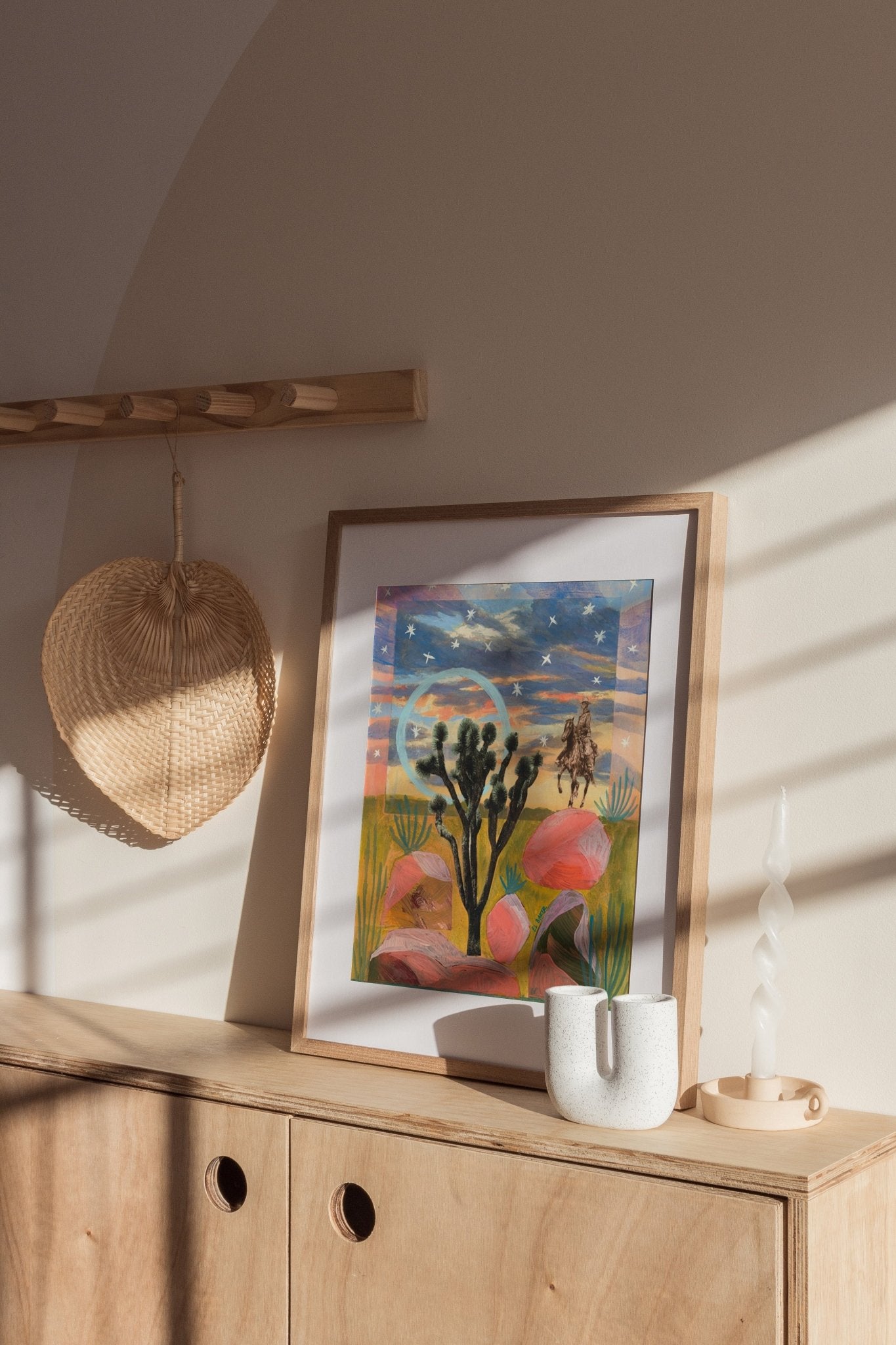 Desert Cowboy and Sunset Rocks Print - El Baker Art