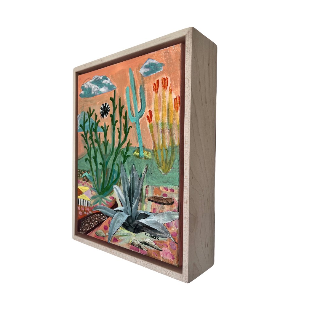 Desert Yucca Ocotillo Collage Original Artwork - Framed, 8x10" - El Baker Art